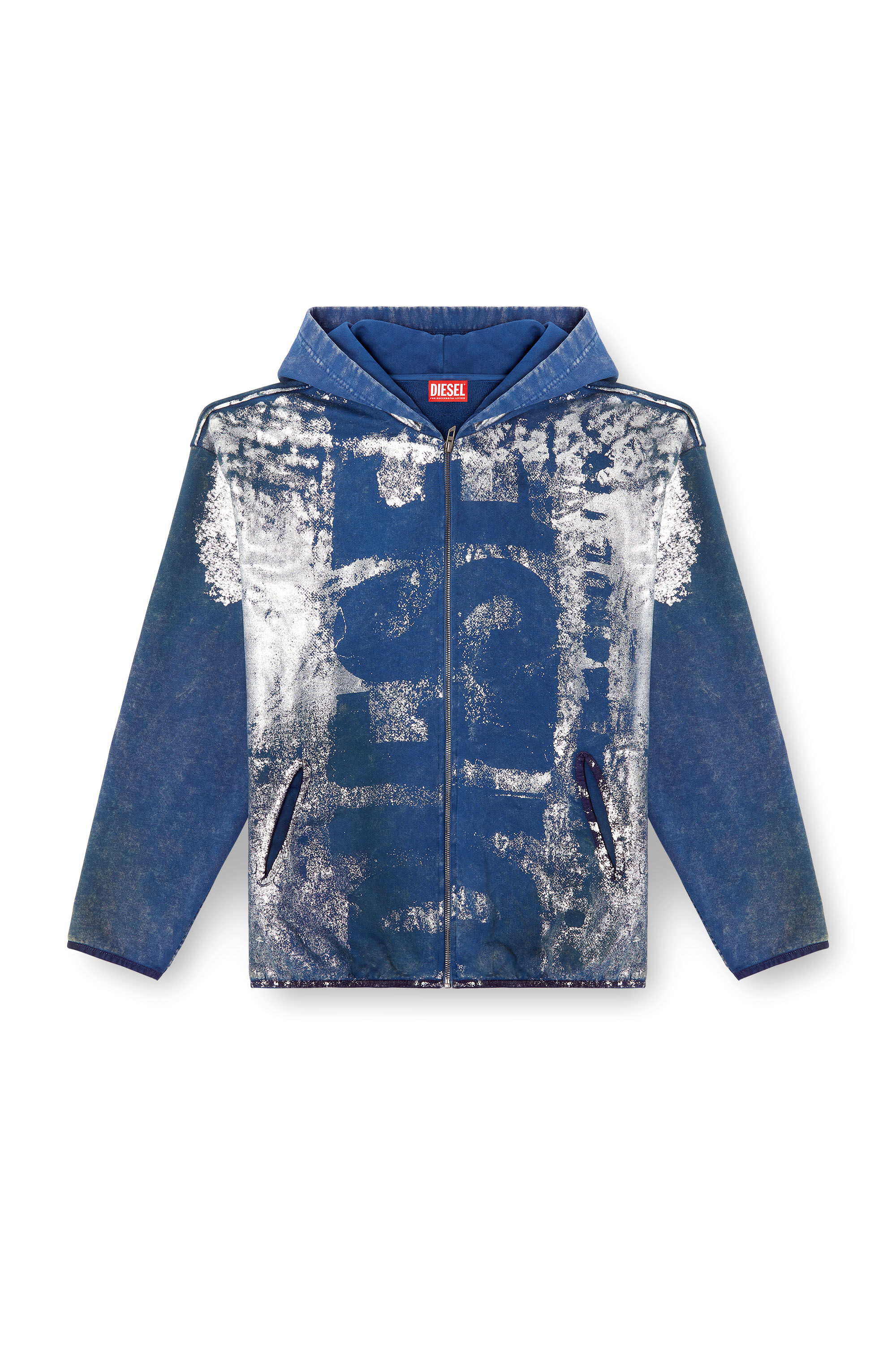 Diesel - S-LOXTY-ZIP, Sweat-shirt à capuche zippé effet vieilli Homme in Bleu - 2
