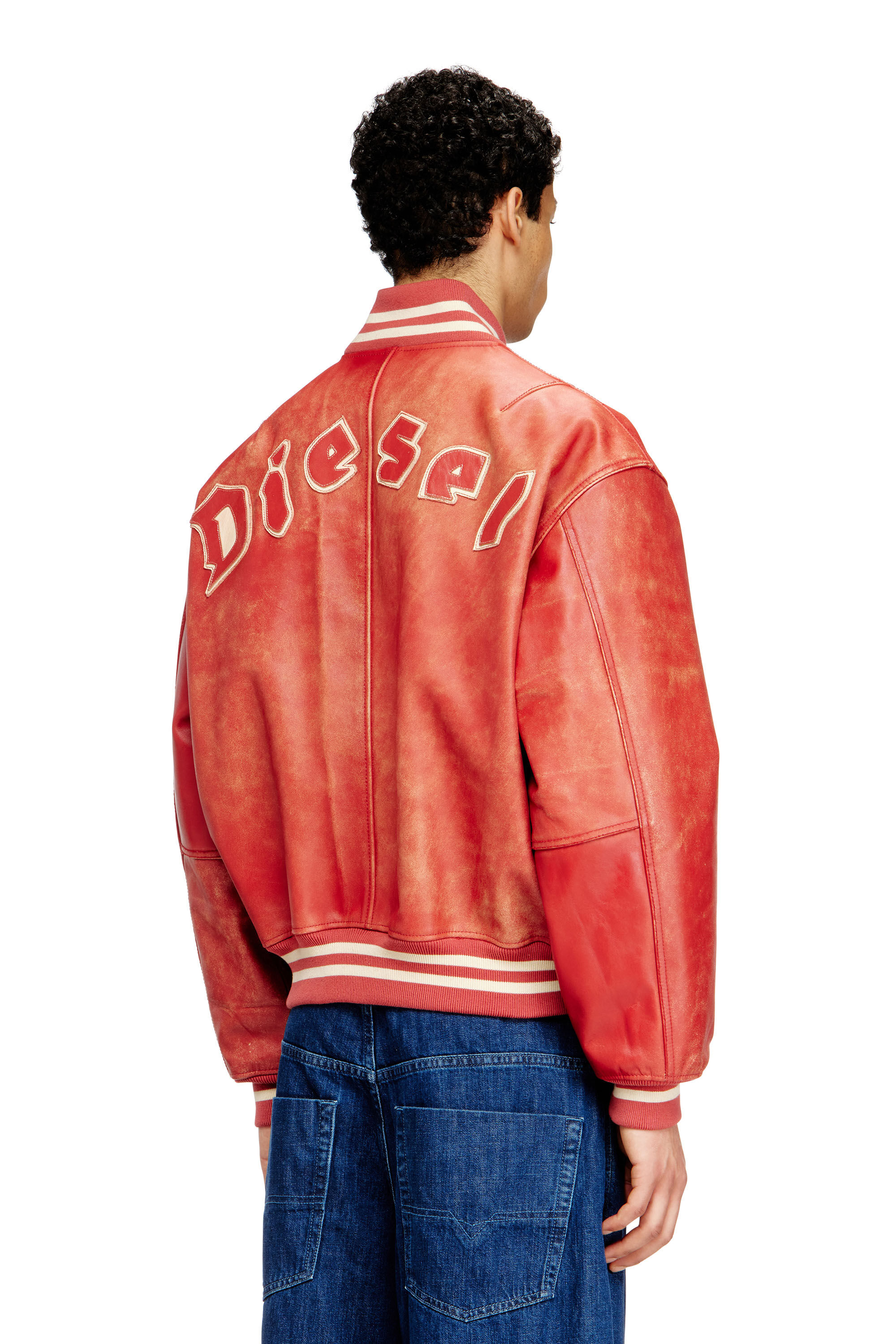 Diesel - L-DIFORDI-20TH, Blouson aviateur en cuir avec logo Diesel Mixte in Rouge - 4