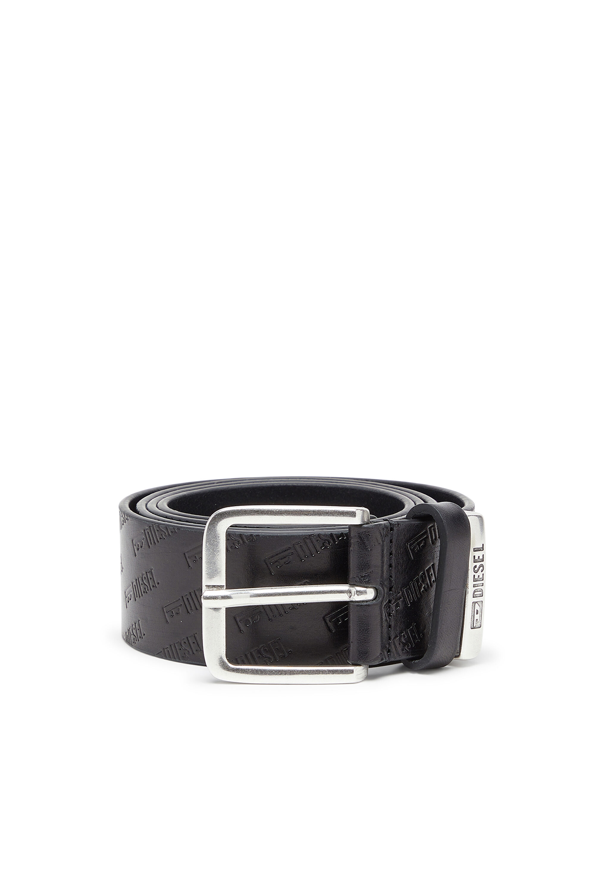 Diesel - B-MONOGRAM DSL, 4 cm ceinture en cuir avec logo Diesel emboss&eacute; all-over Homme in Noir - 1