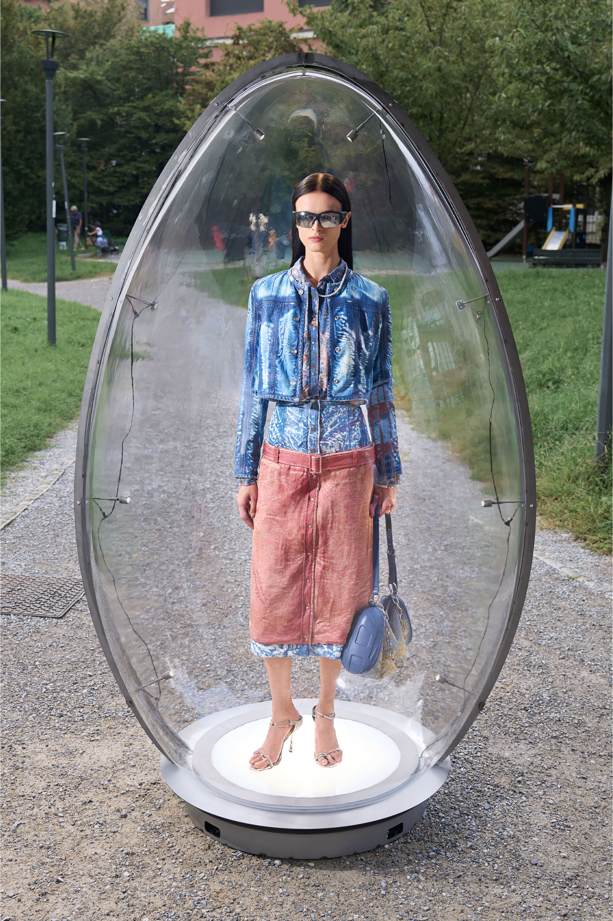 Diesel - O-SSIDO, Jupe &agrave; demi-longueur &agrave; effet superpos&eacute; Femme in Polychrome - 5