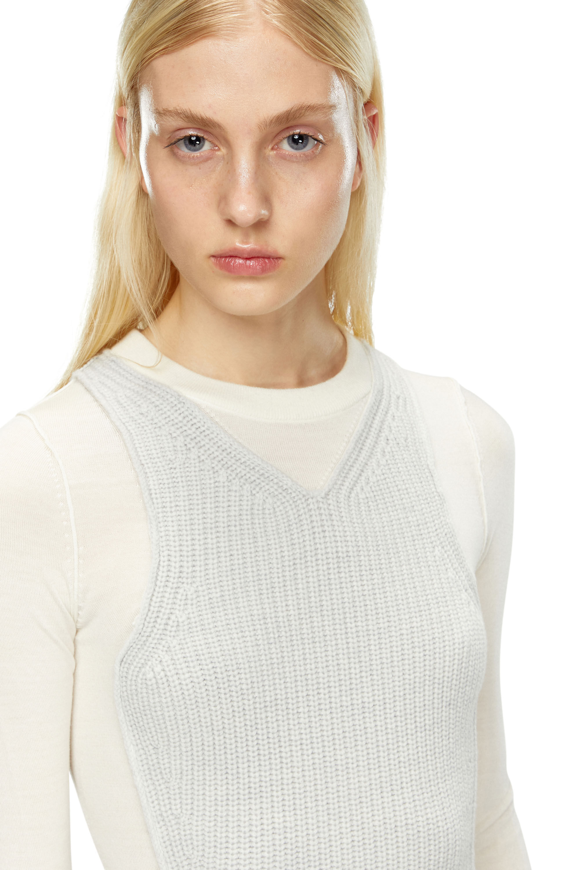 Diesel - M-ARENA, Femme Robe courte en maille à effet superposé in Blanc - Image 4