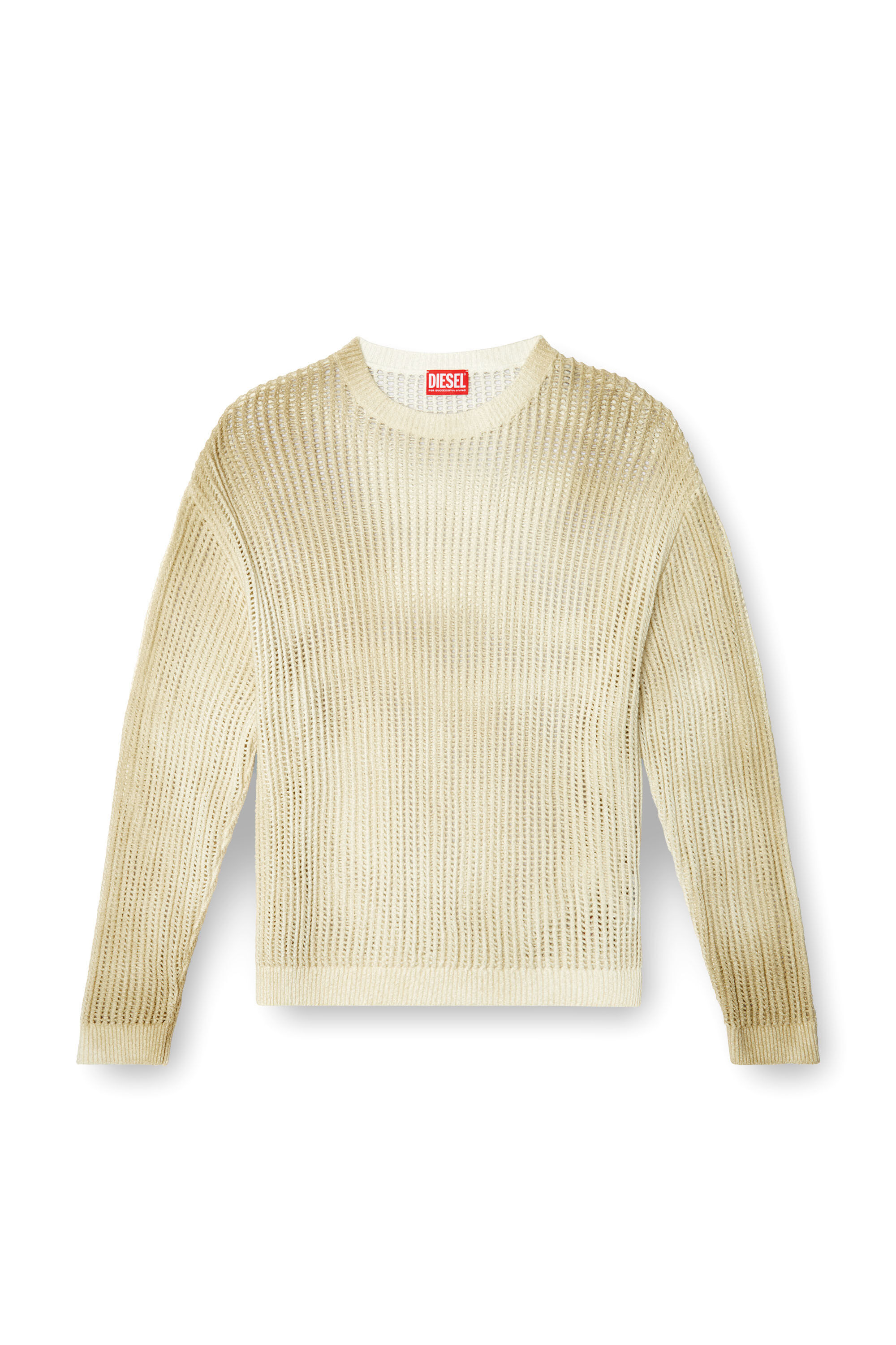Diesel - K-SKUAT, Pull en tricot ouvert effet vieilli Homme in Beige - 2