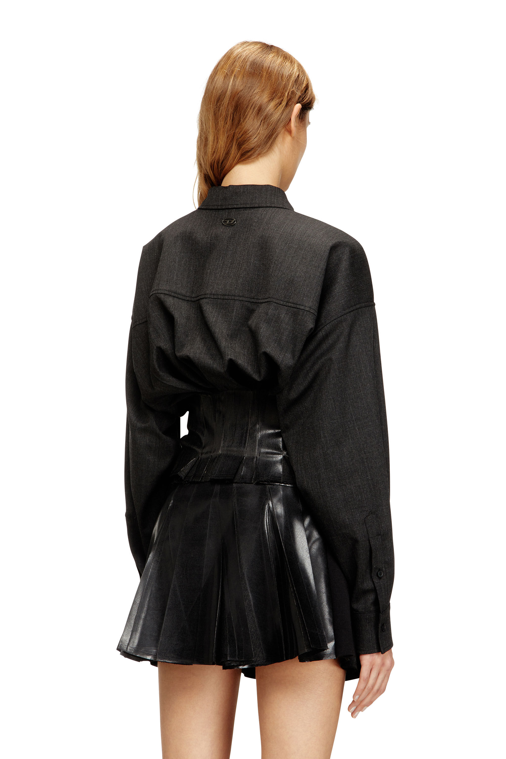 Diesel - G-ANBU, Veste-chemisier &agrave; plis enduits Femme in Noir - 4