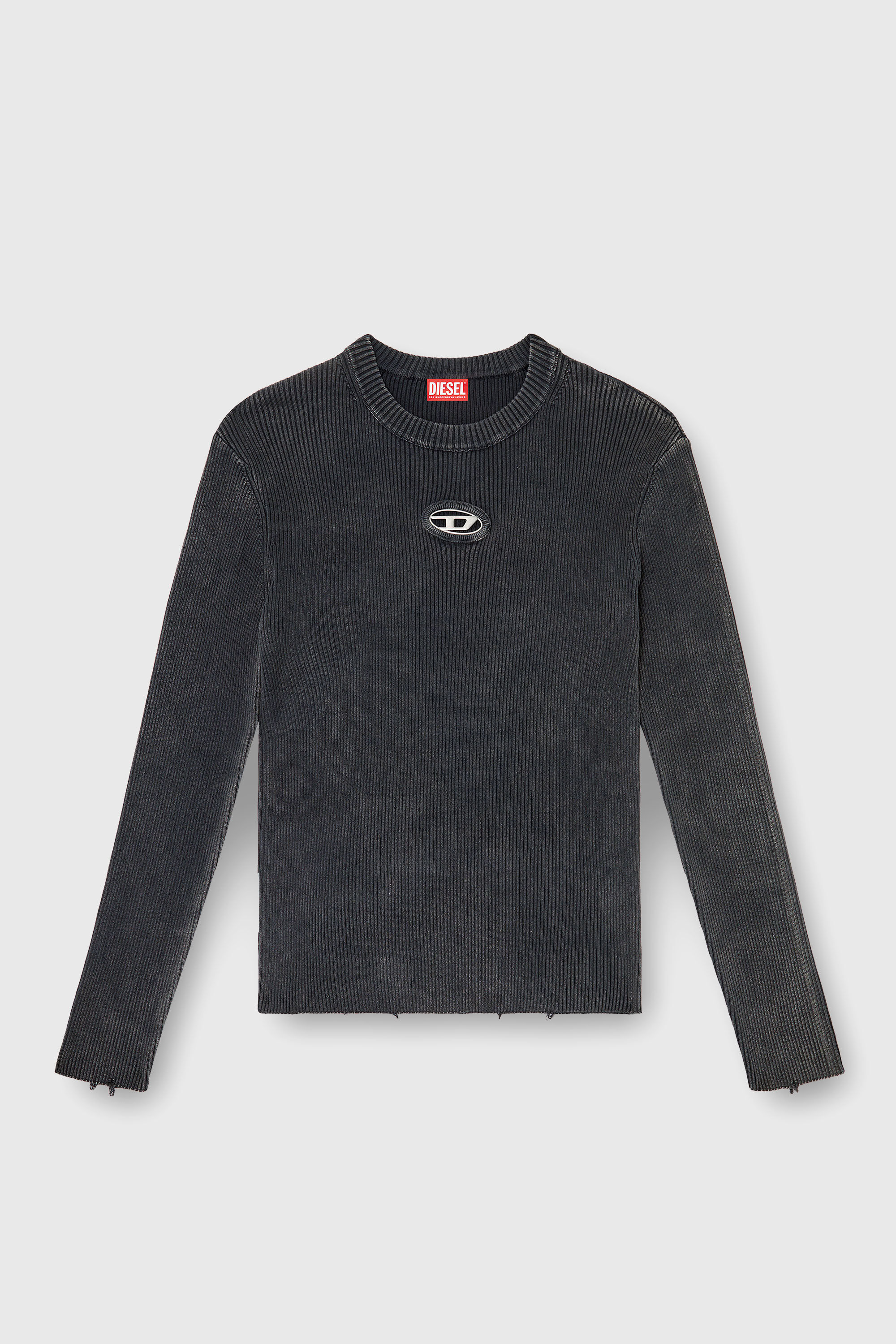 Diesel - K-DARIN-D, Pull effet vieilli avec logo cut-out Homme in Noir - 2