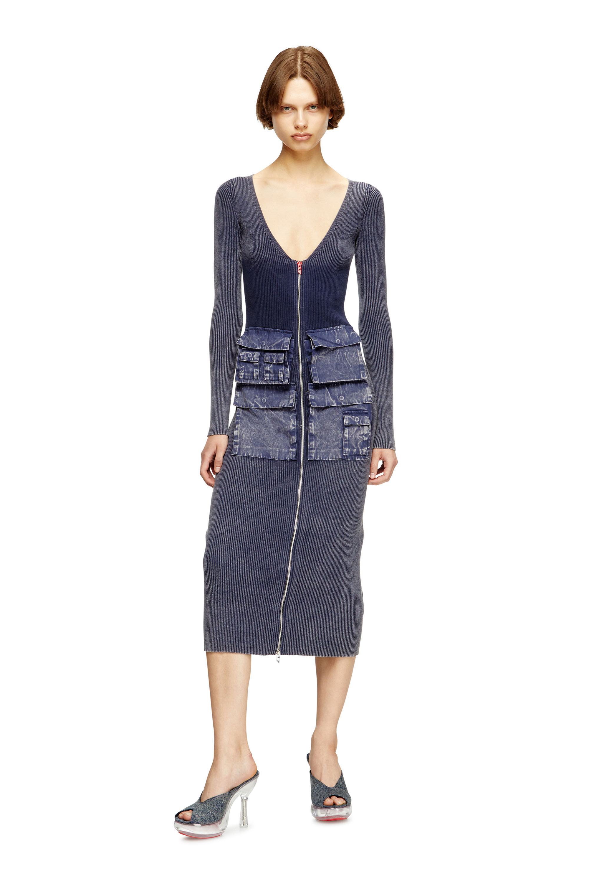 Diesel - M-MELTI-LS, Robe midi côtelée avec traitement denim Femme in ToBeDefined - 3