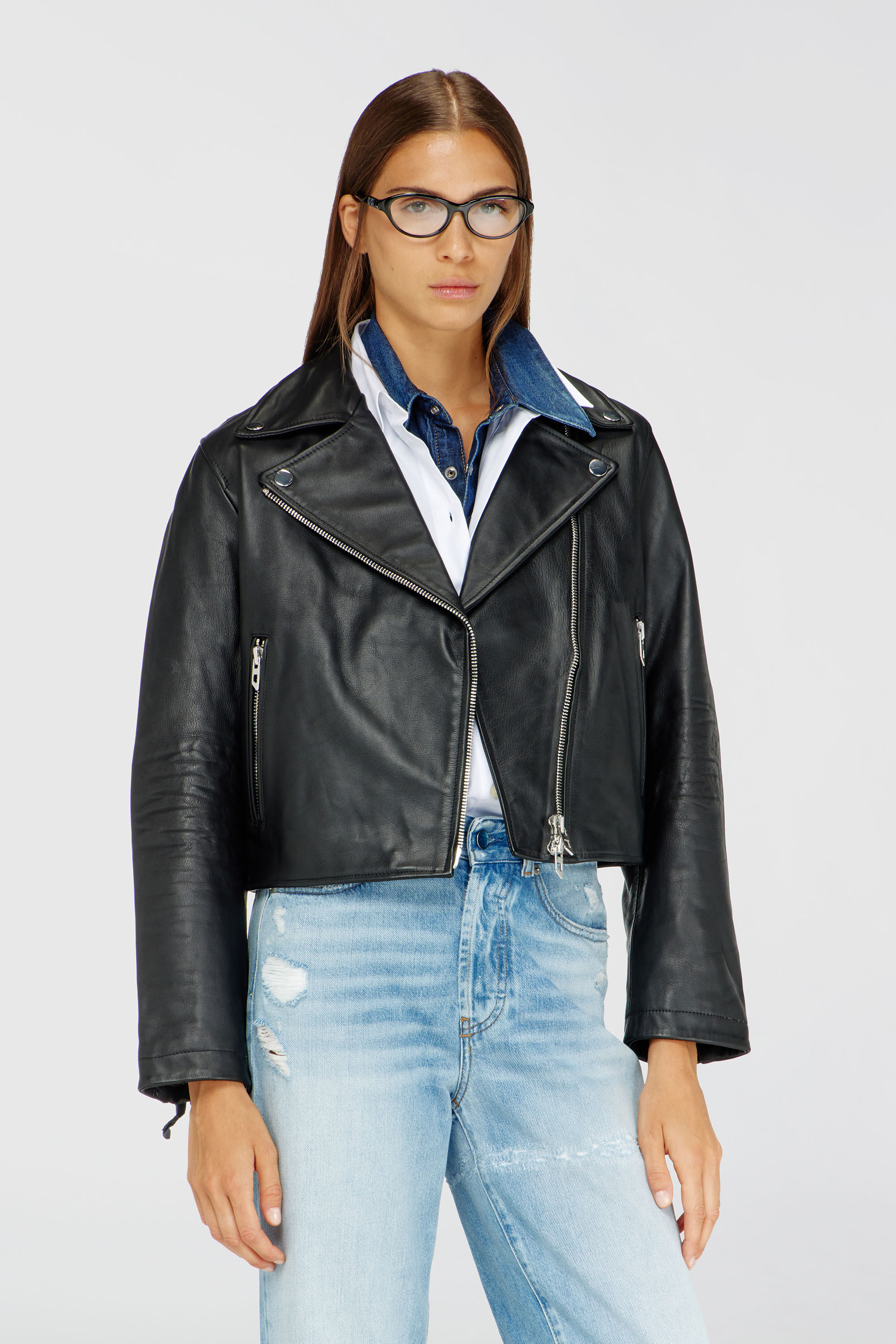 Diesel - L-UNATIC, Veste de motard en cuir cir&eacute; Femme in Noir - 3