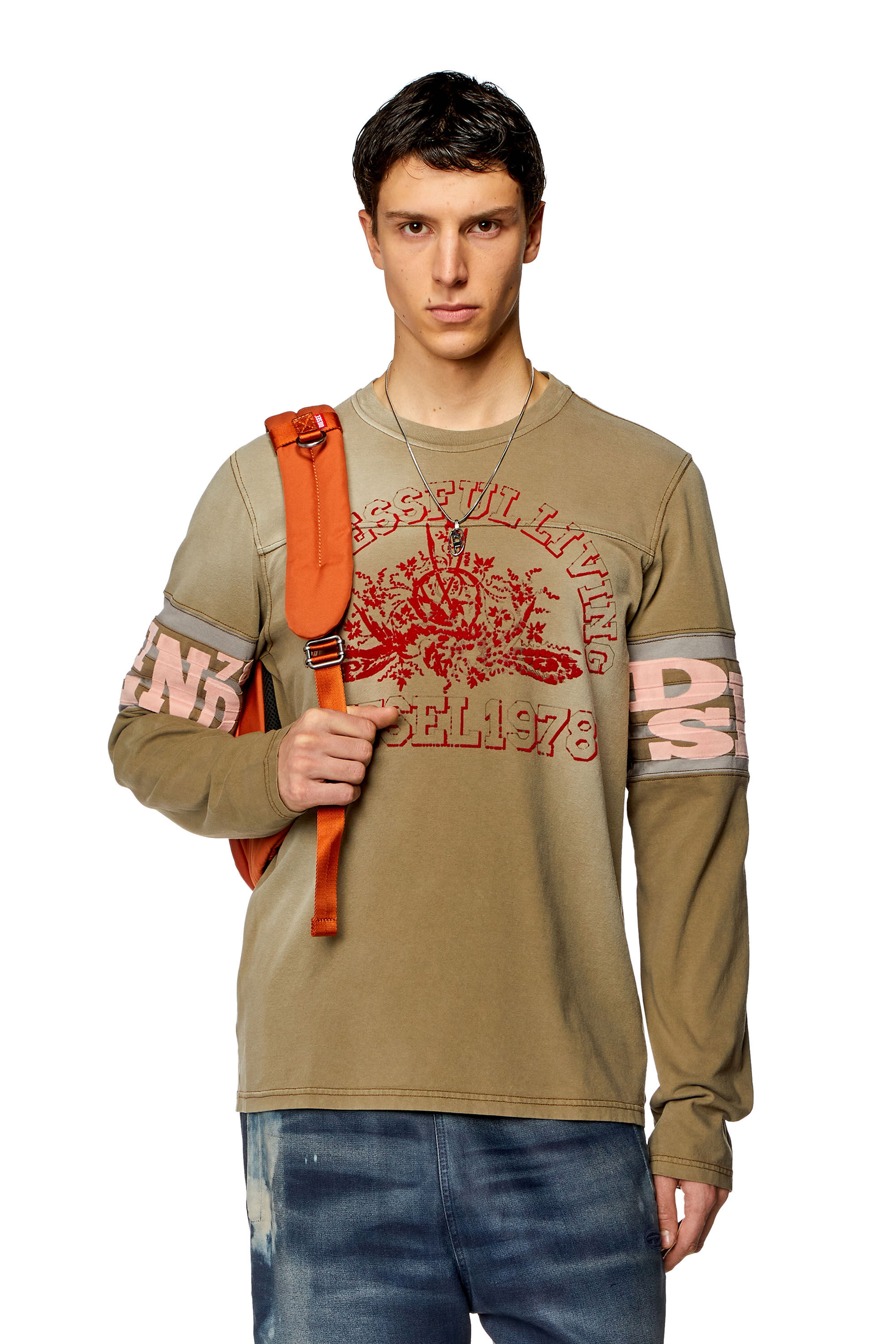 Men's Long-sleeve T-shirt with flocked logo | Brown | Diesel