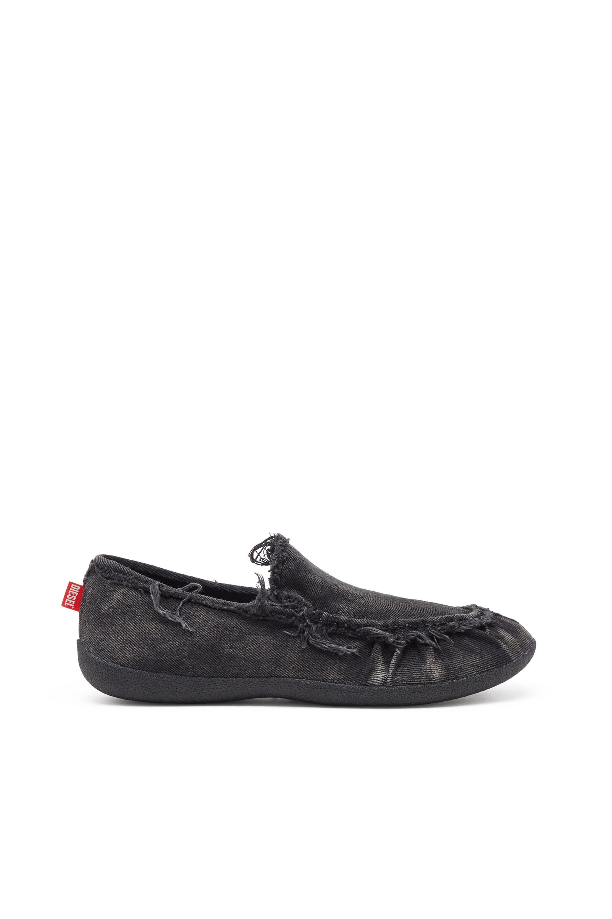 Diesel - D-SHOCK MOC, D-Shock-Mocassins en denim effet vieilli Homme in Noir - 1