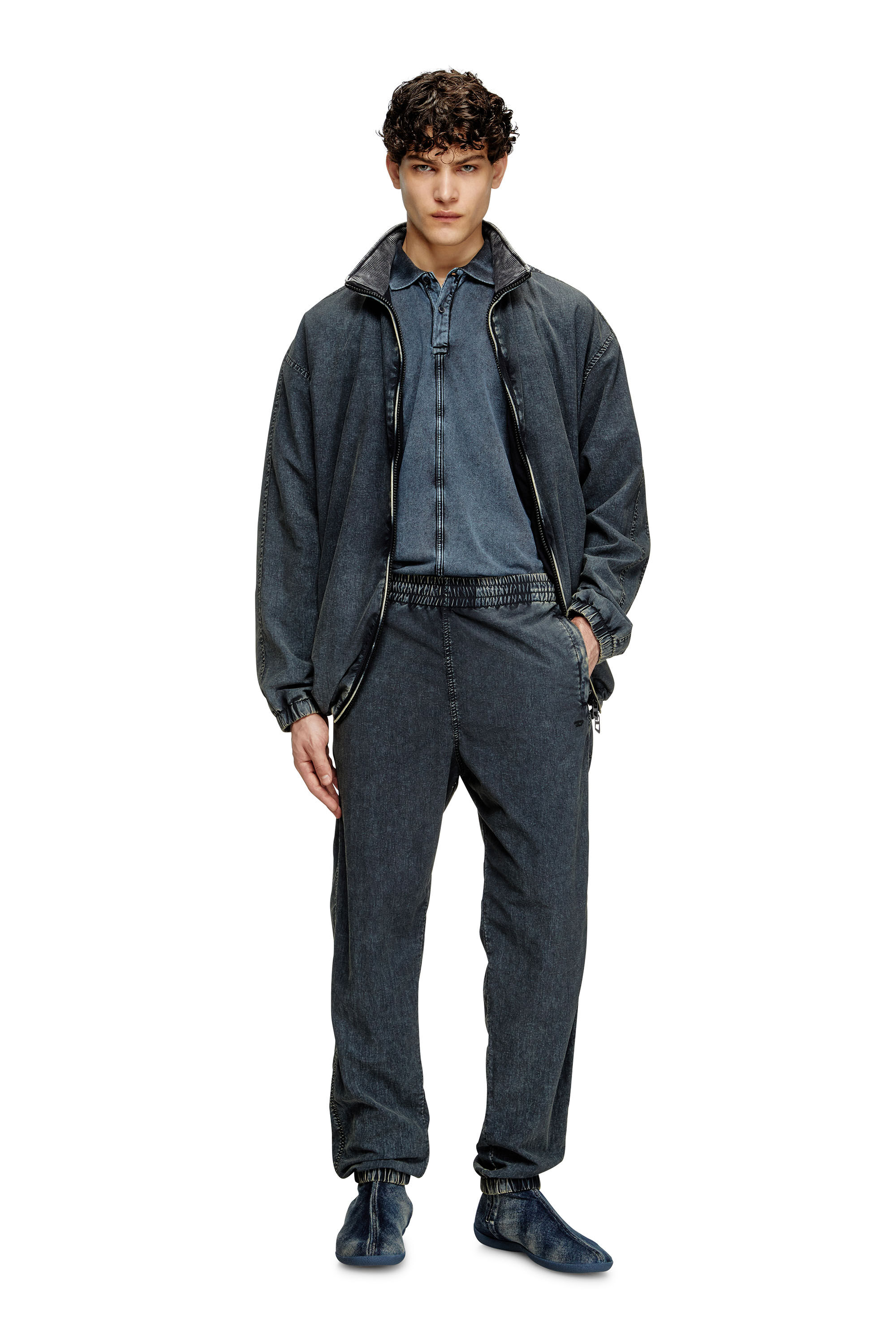 Diesel - T-NOMELY, Polo en jersey effet denim Homme in Bleu - 3