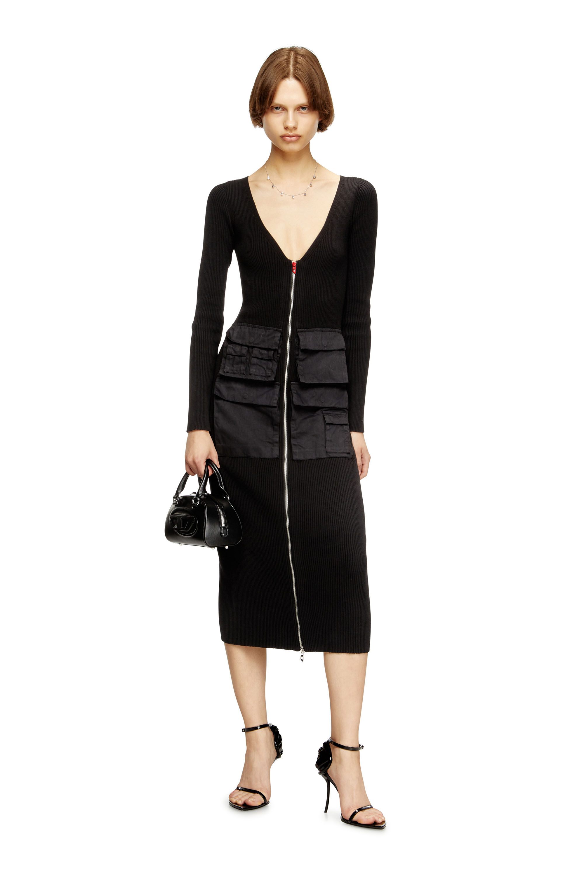 Diesel - M-MELTI-LS, Robe midi côtelée avec poches cargo Femme in ToBeDefined - 1