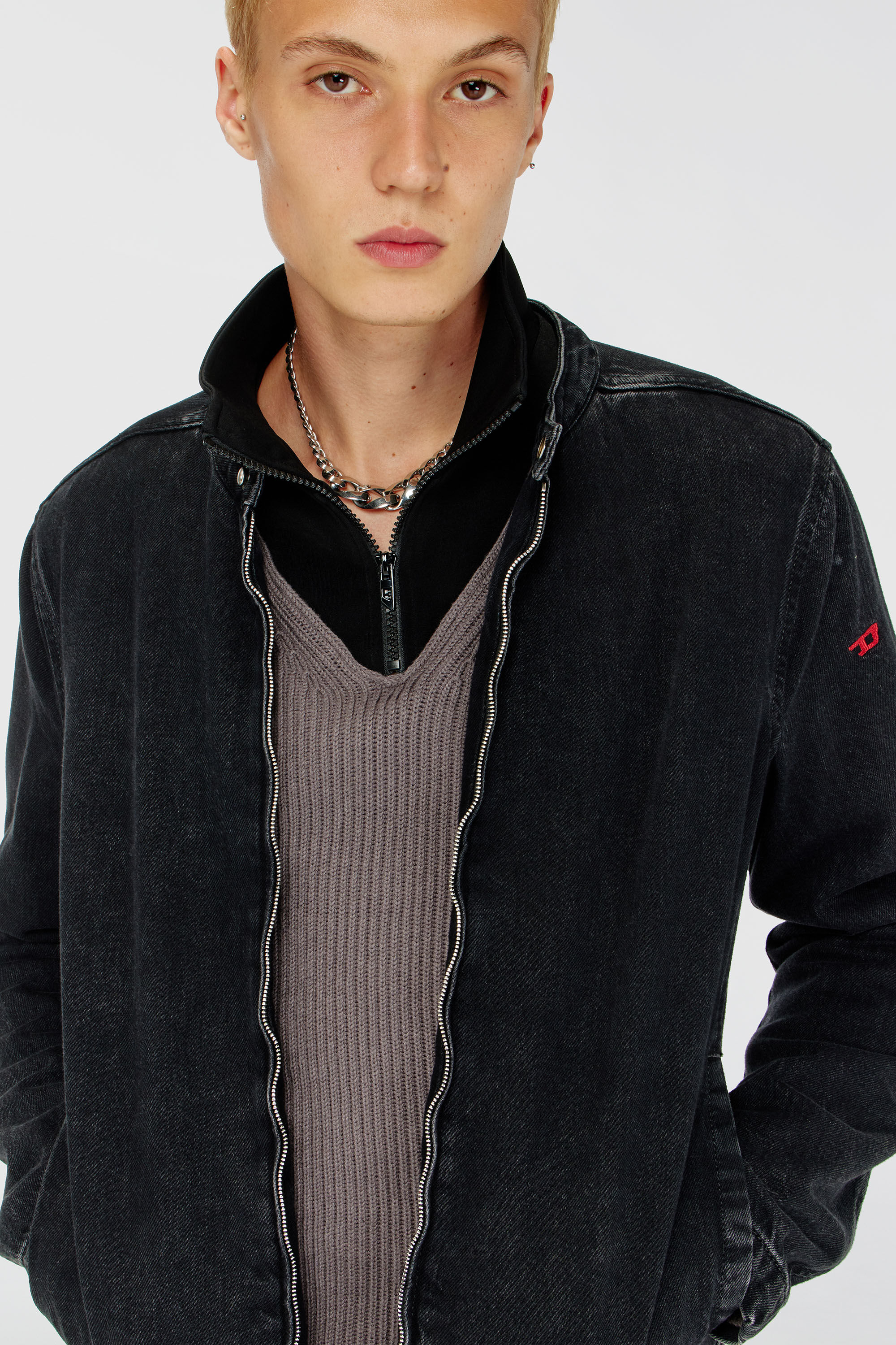 Diesel - D-GLORY, Blouson moto en denim lav&eacute; propre Homme in Noir - 5