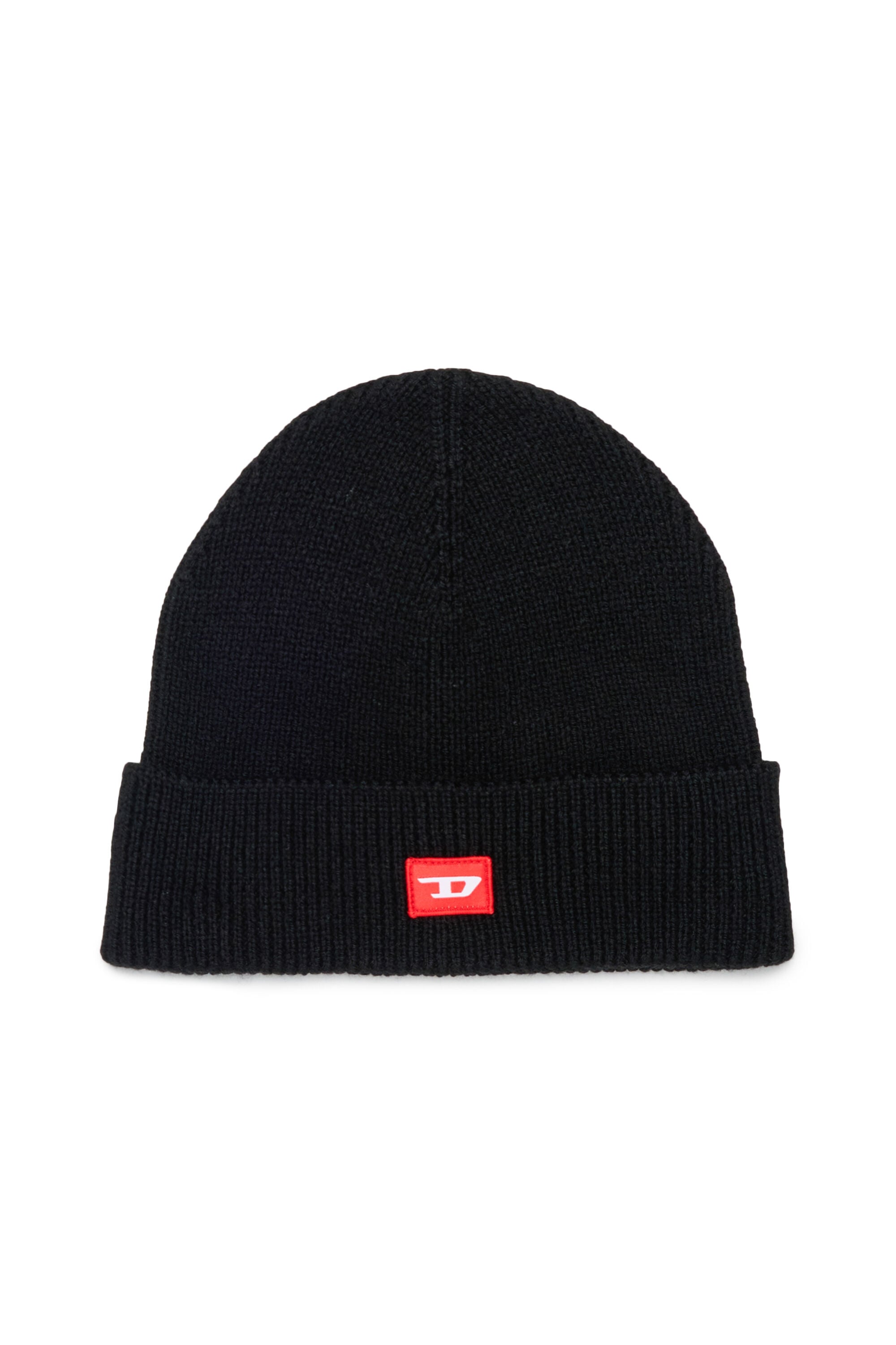 Diesel - FLOT, Bonnet en laine m&eacute;lang&eacute;e avec patch logo D Mixte in Noir - 1
