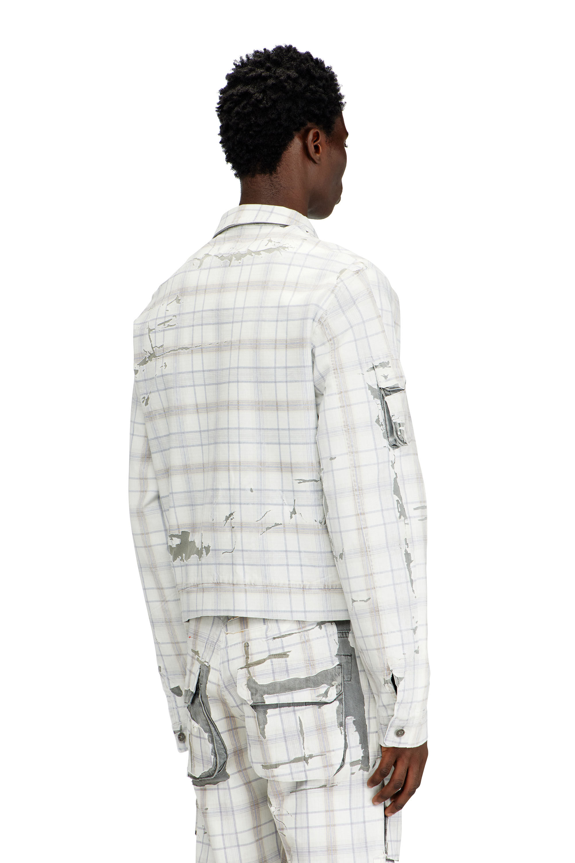 Diesel - D-VALEN-FSI1, Veste en denim &agrave; effet pel&eacute; Homme in Gris - 4