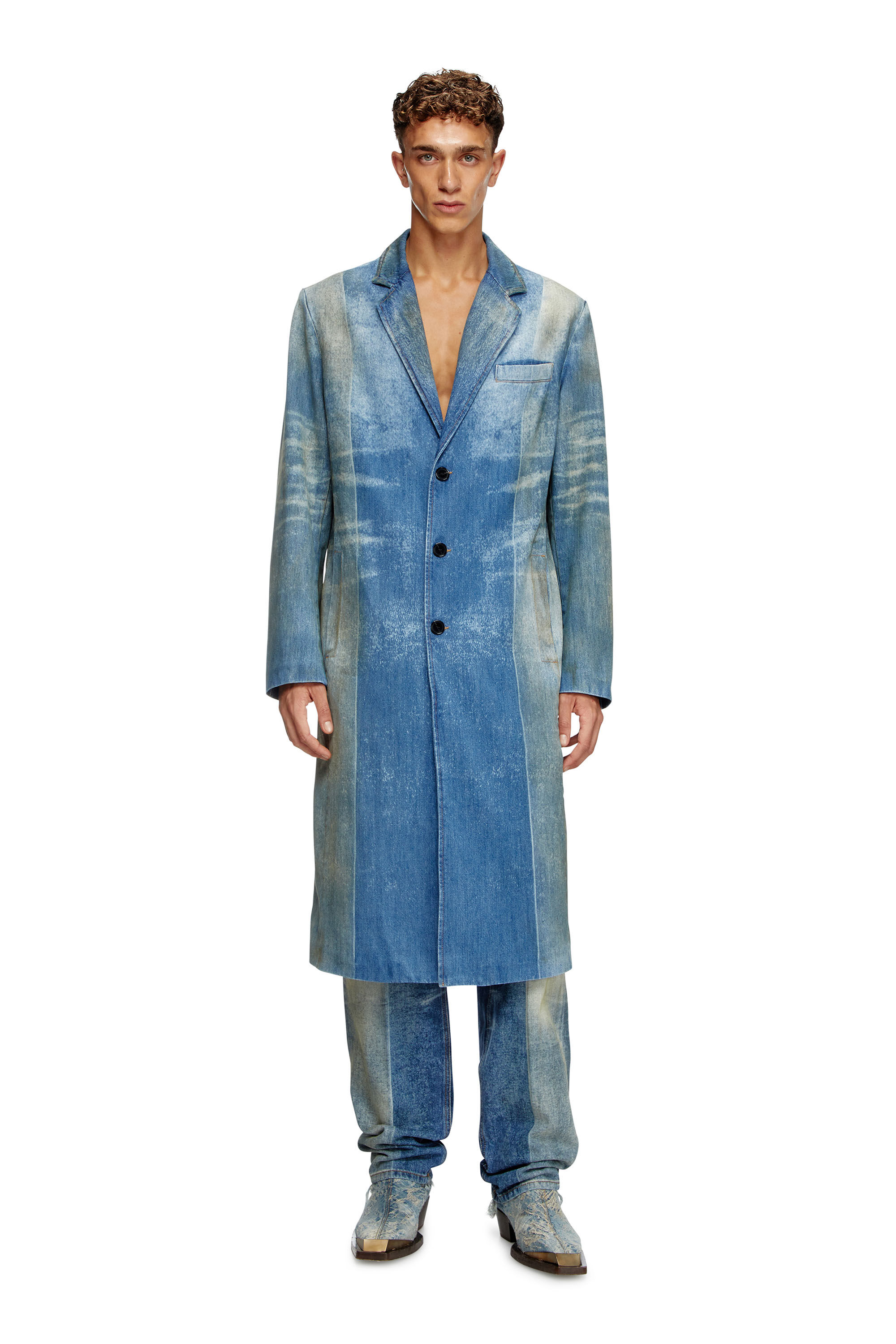 Diesel - D-BALZER-MID-FSF, Manteau en denim avec plis solarisés Homme in Bleu - 1