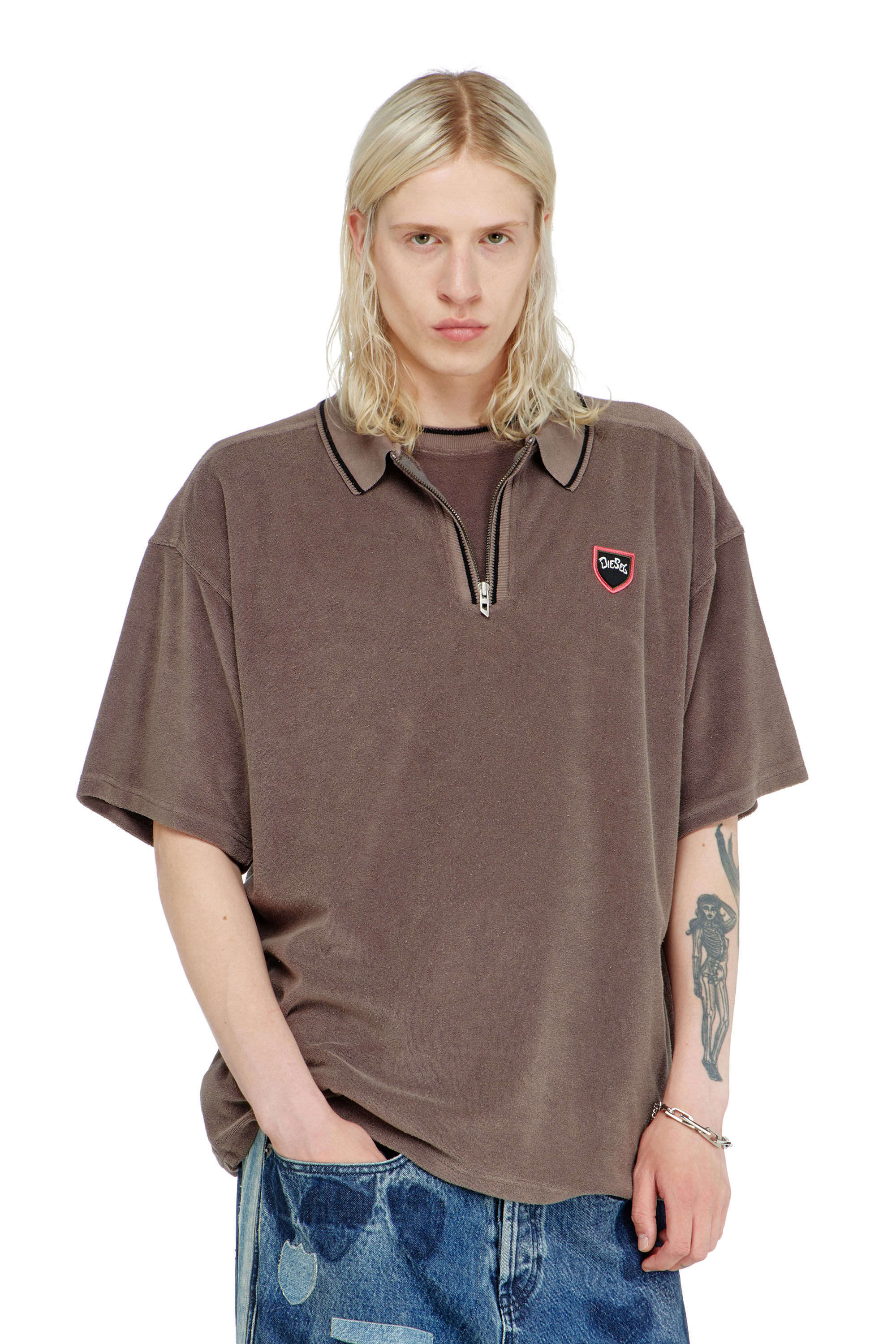 Diesel - T-SPONGY-ZIP, Polo en chenille avec patch blason Homme in ToBeDefined - 3