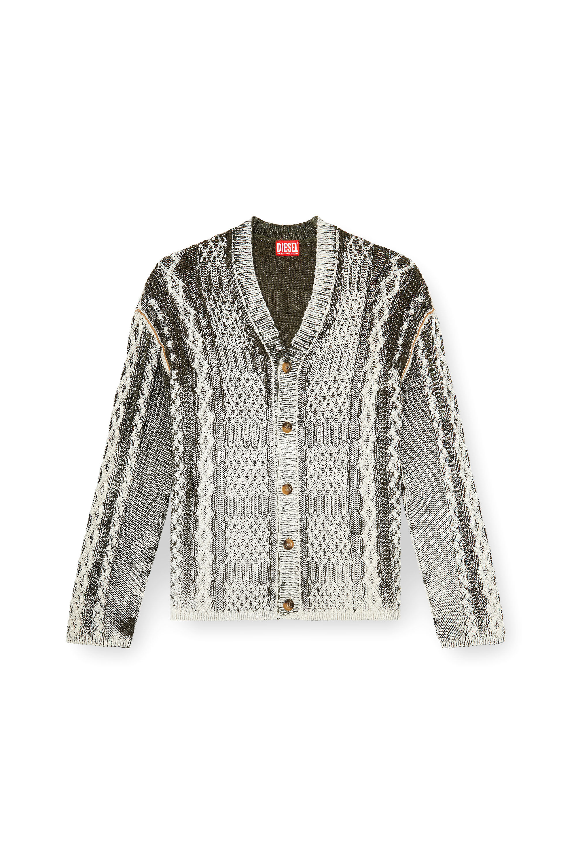 Diesel - K-MIOTO, Cardigan en maille torsad&eacute;e trait&eacute; Homme in Polychrome - 2