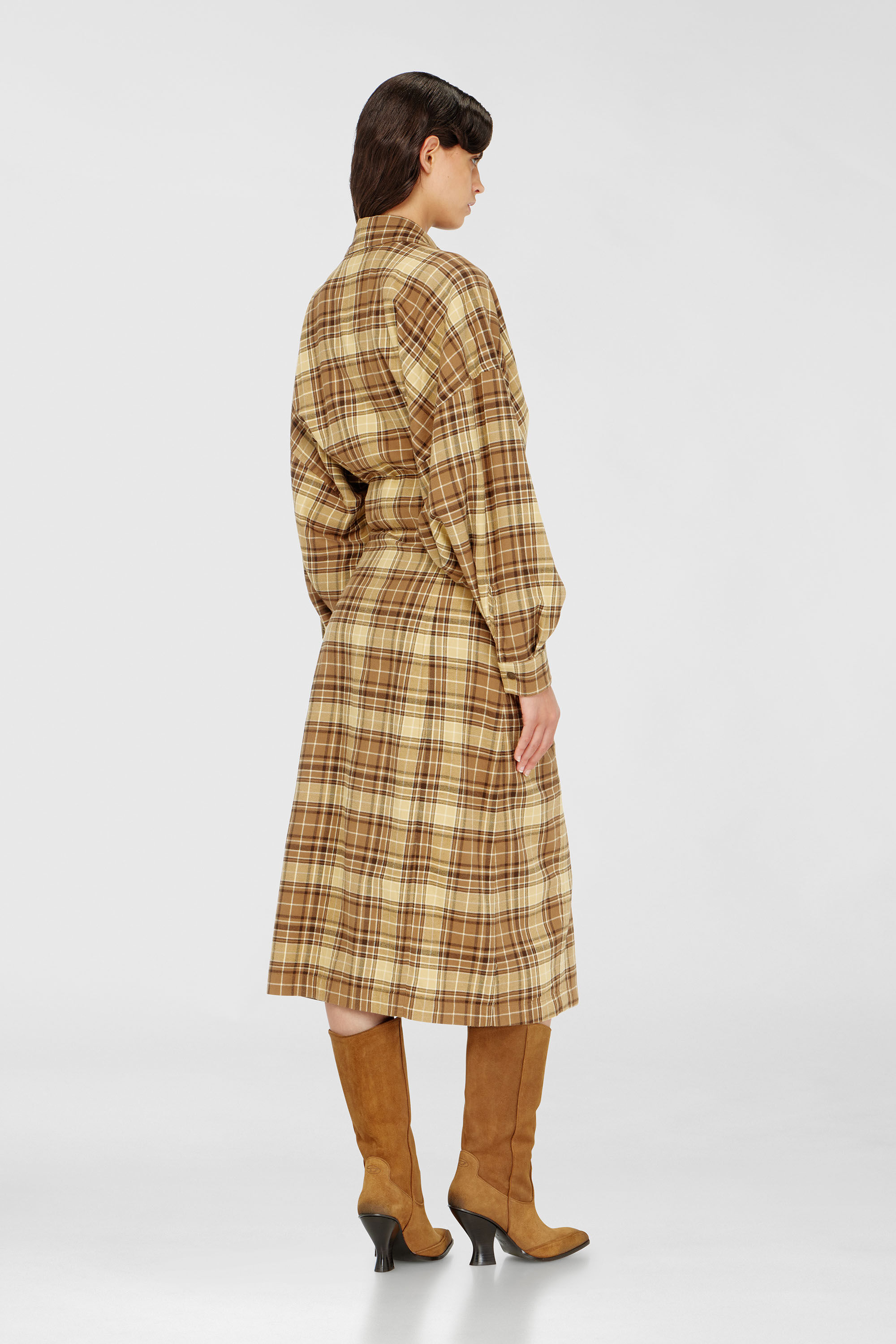 Diesel - D-EDALUS, Robe midi en flanelle &agrave; carreaux avec large ceinture Femme in Polychrome - 4