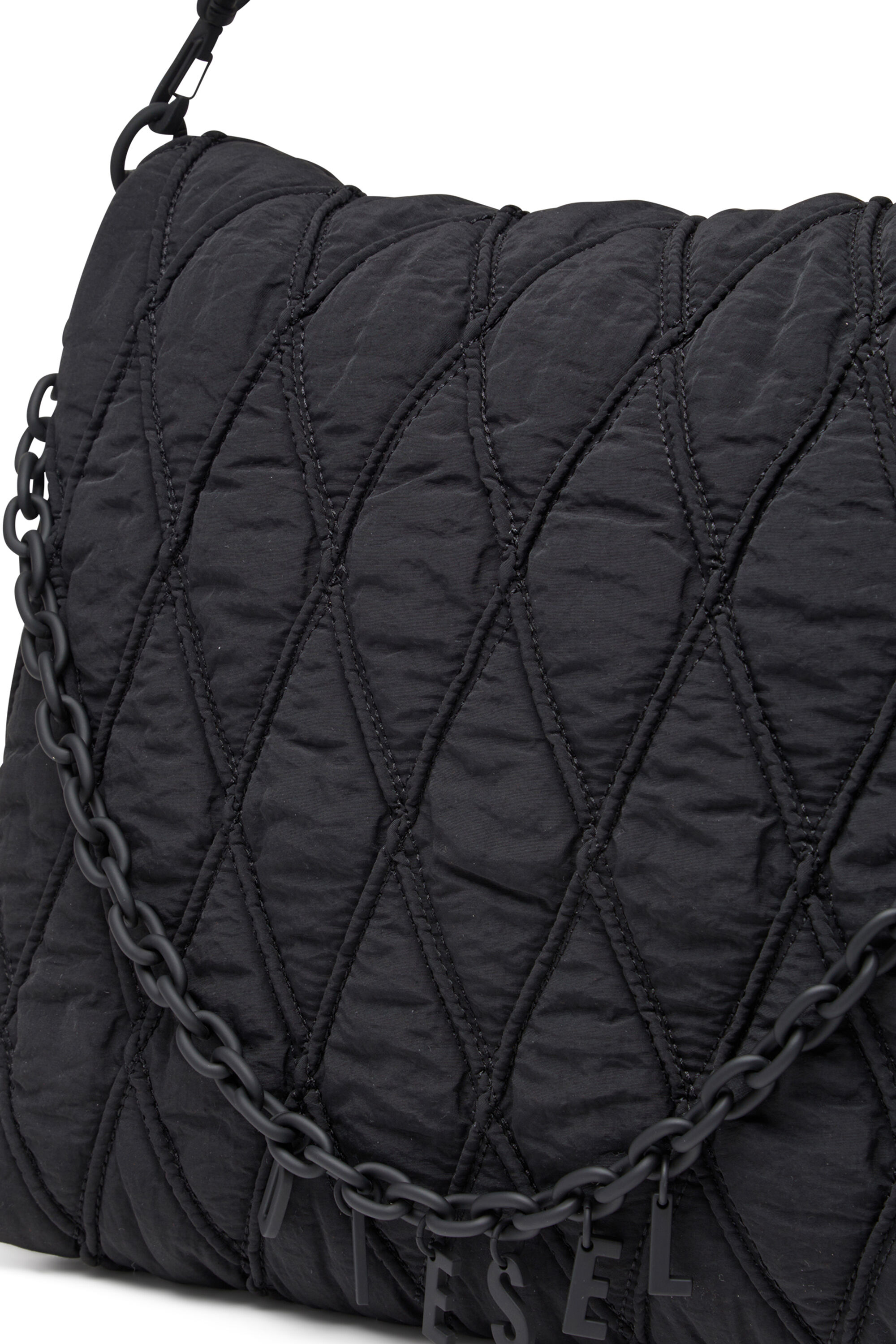 Diesel - CHARM-D SHOULDER L, Sac à bandoulière en nylon délavé matelassé Femme in Noir - 2