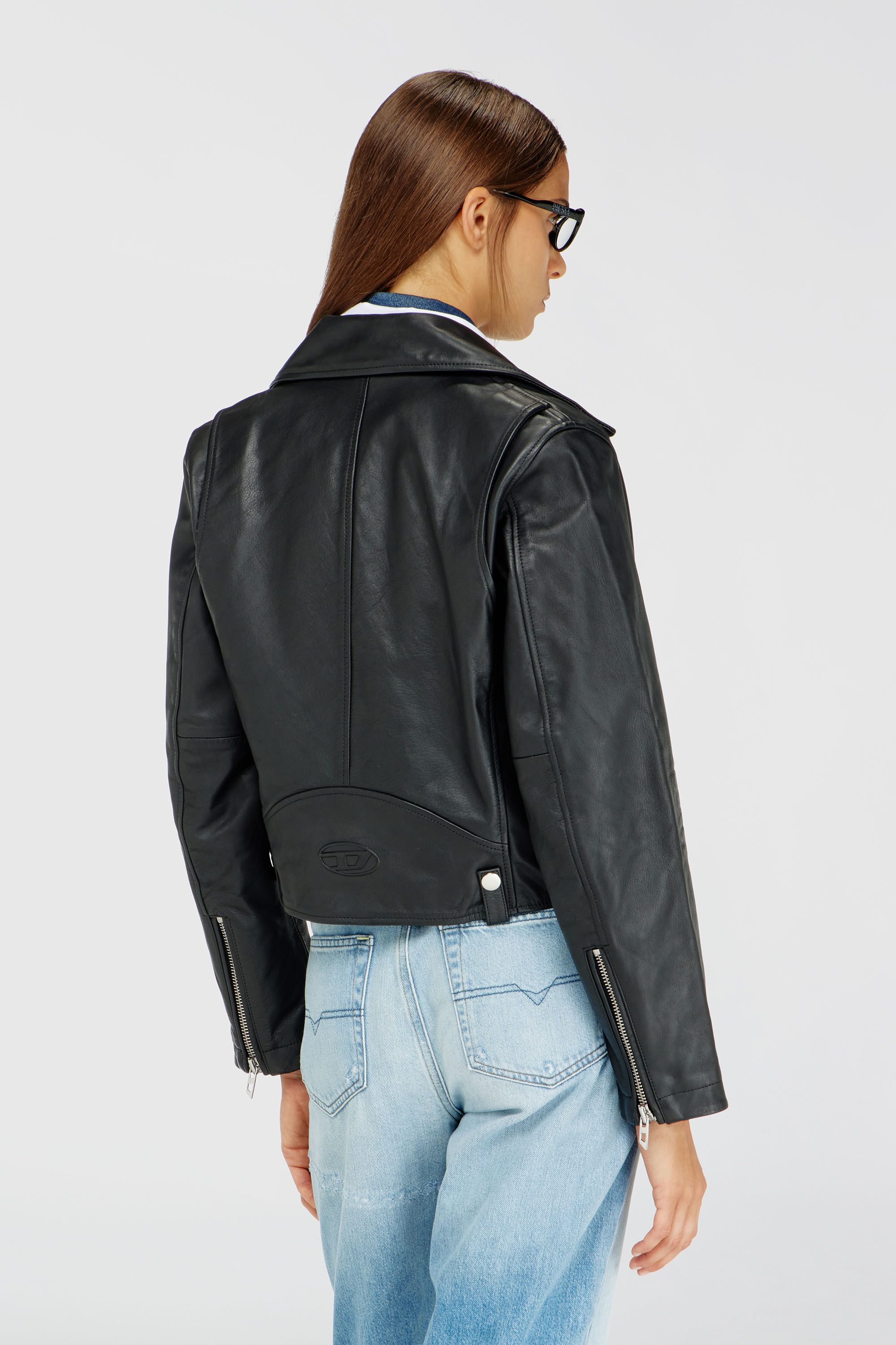 Diesel - L-UNATIC, Veste de motard en cuir cir&eacute; Femme in Noir - 4