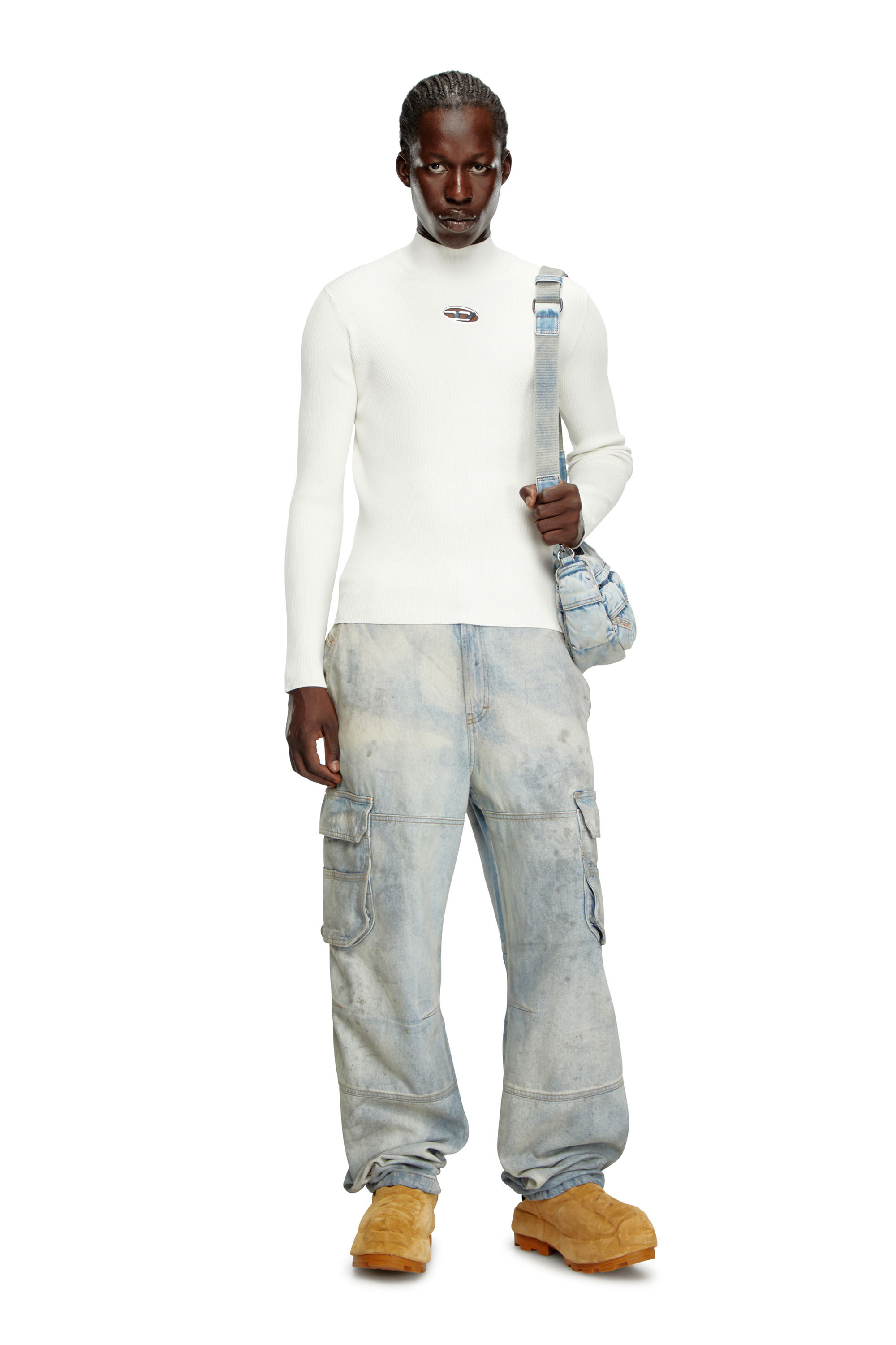 Diesel - K-ZACKARY, Homme Pull à col montant avec Oval D in Blanc - Image 1