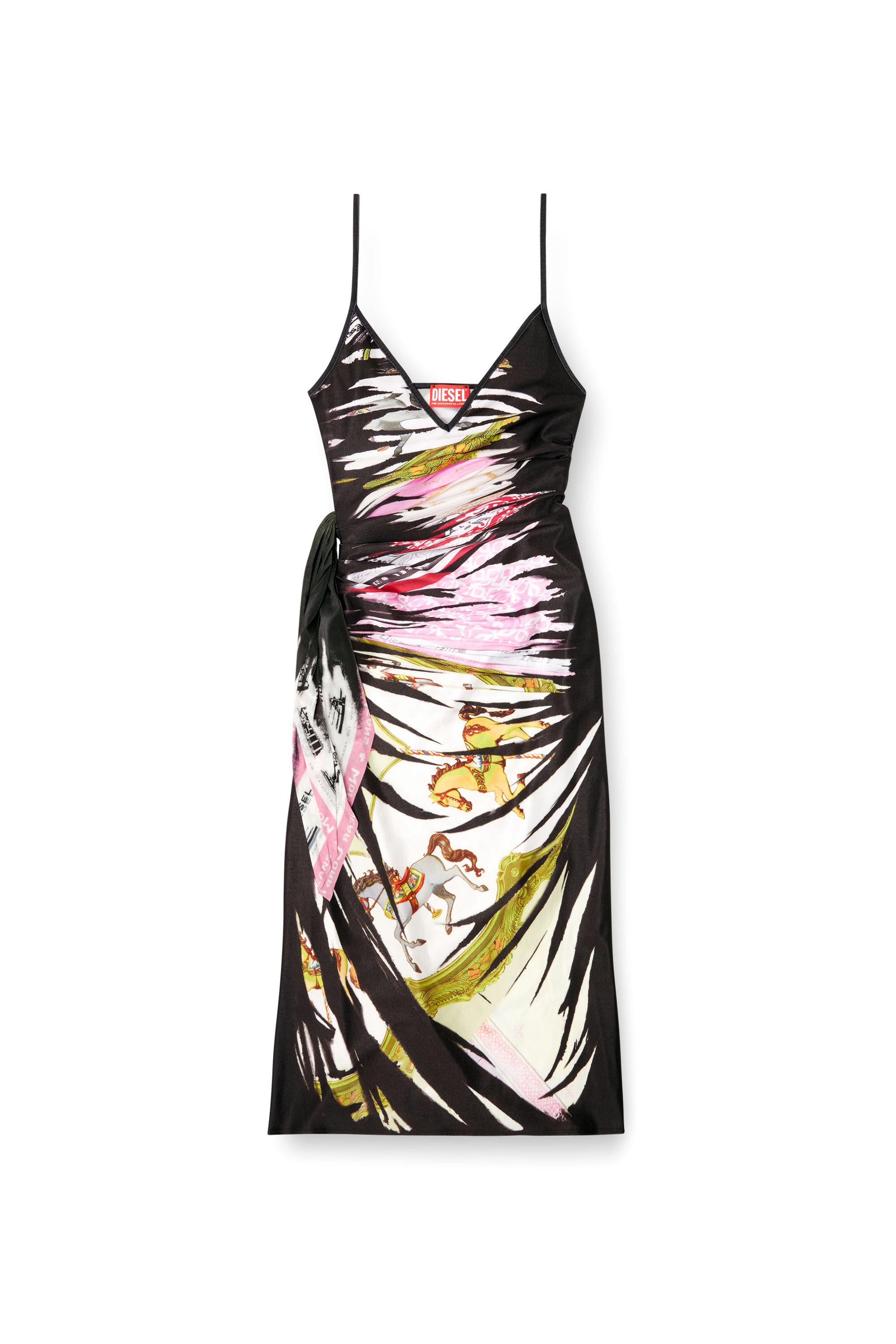 Diesel - D-OROTYS, Robe midi drapée avec imprimé bandana Femme in Polychrome - 2