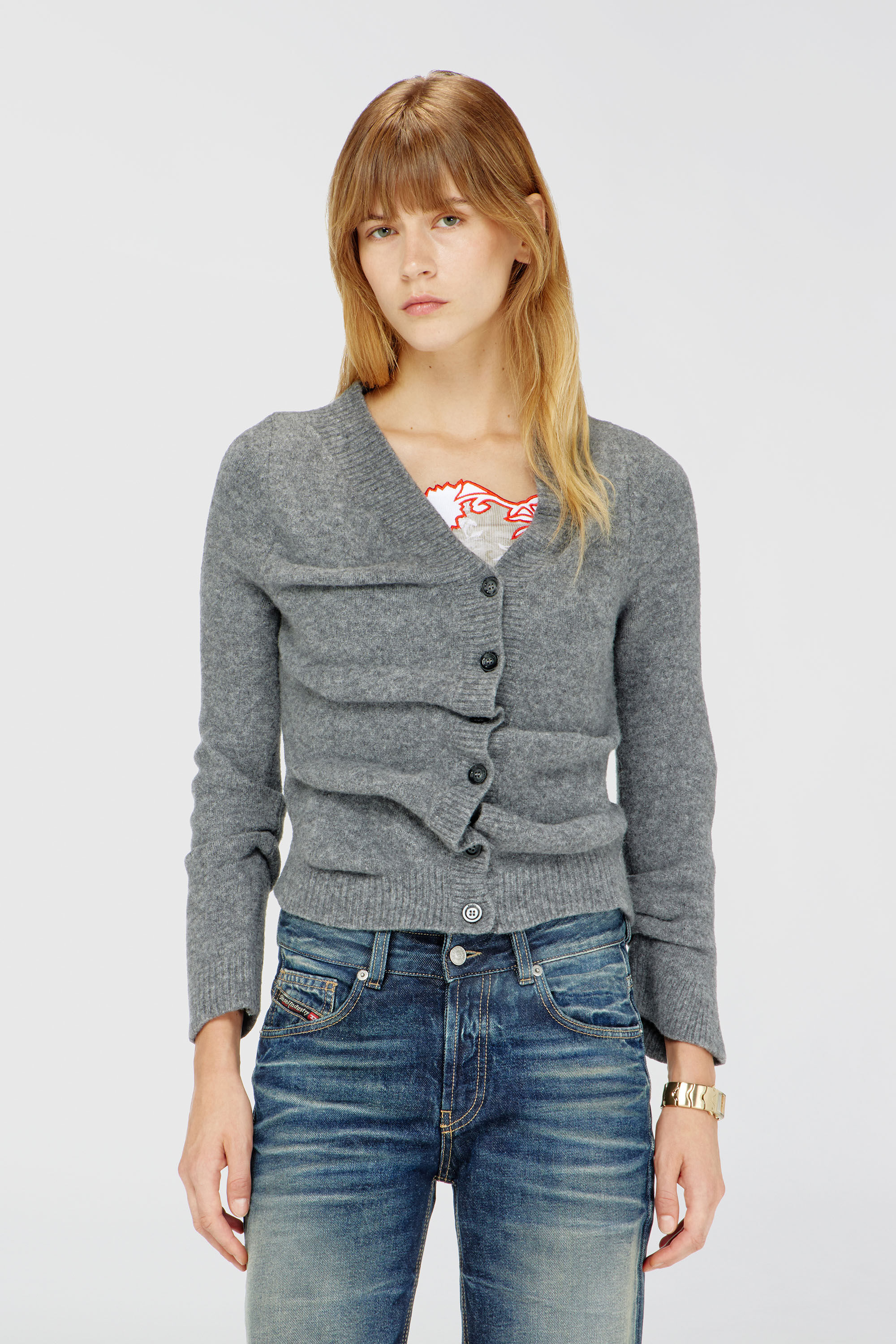 Diesel - M-AVA, Cardigan court en maille bouillie froiss&eacute;e Femme in Gris - 3