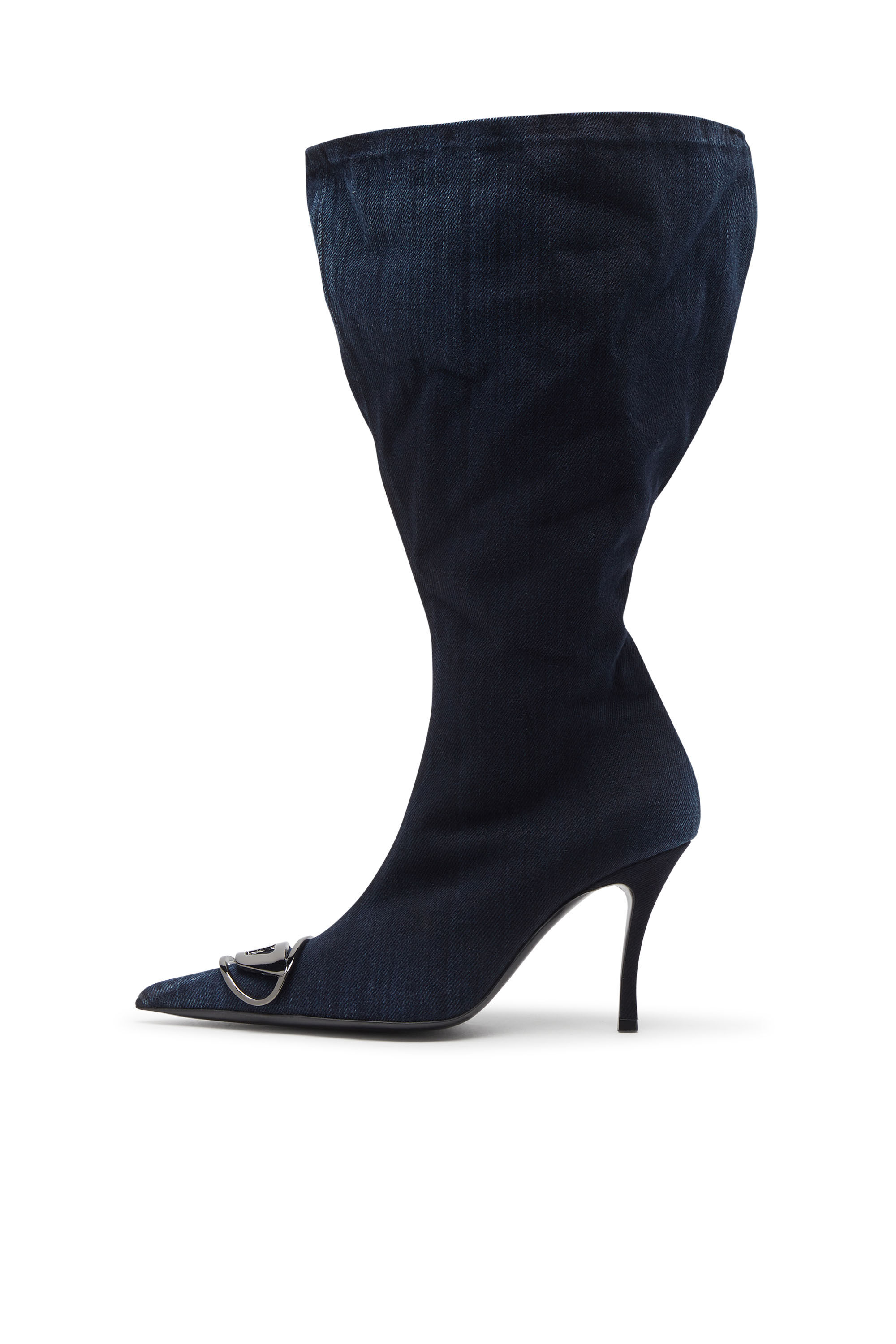Diesel - D-VENUS KB LARGE, Bottes montantes en denim hauteur genou avec tige large Femme in Bleu - 6
