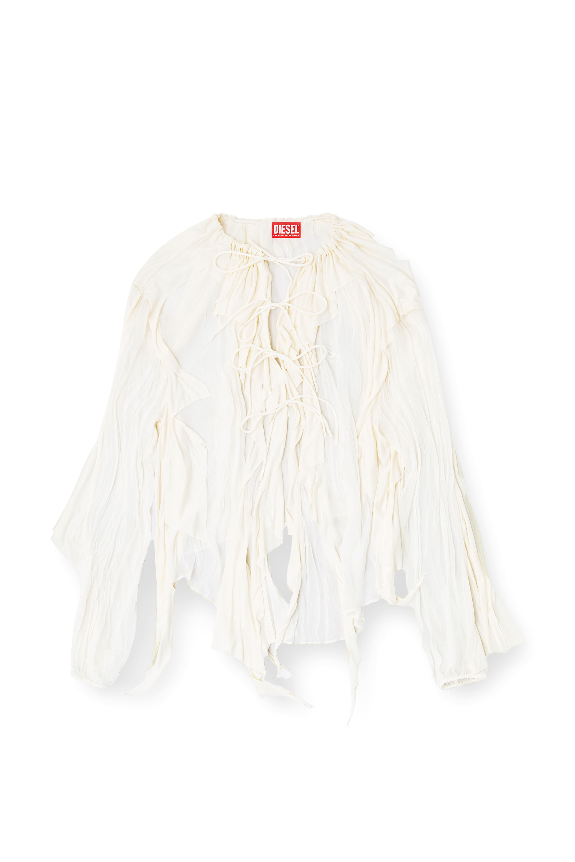 Diesel - C-LASSY, Chemisier à volants en mousseline froissée Femme in Blanc - 2