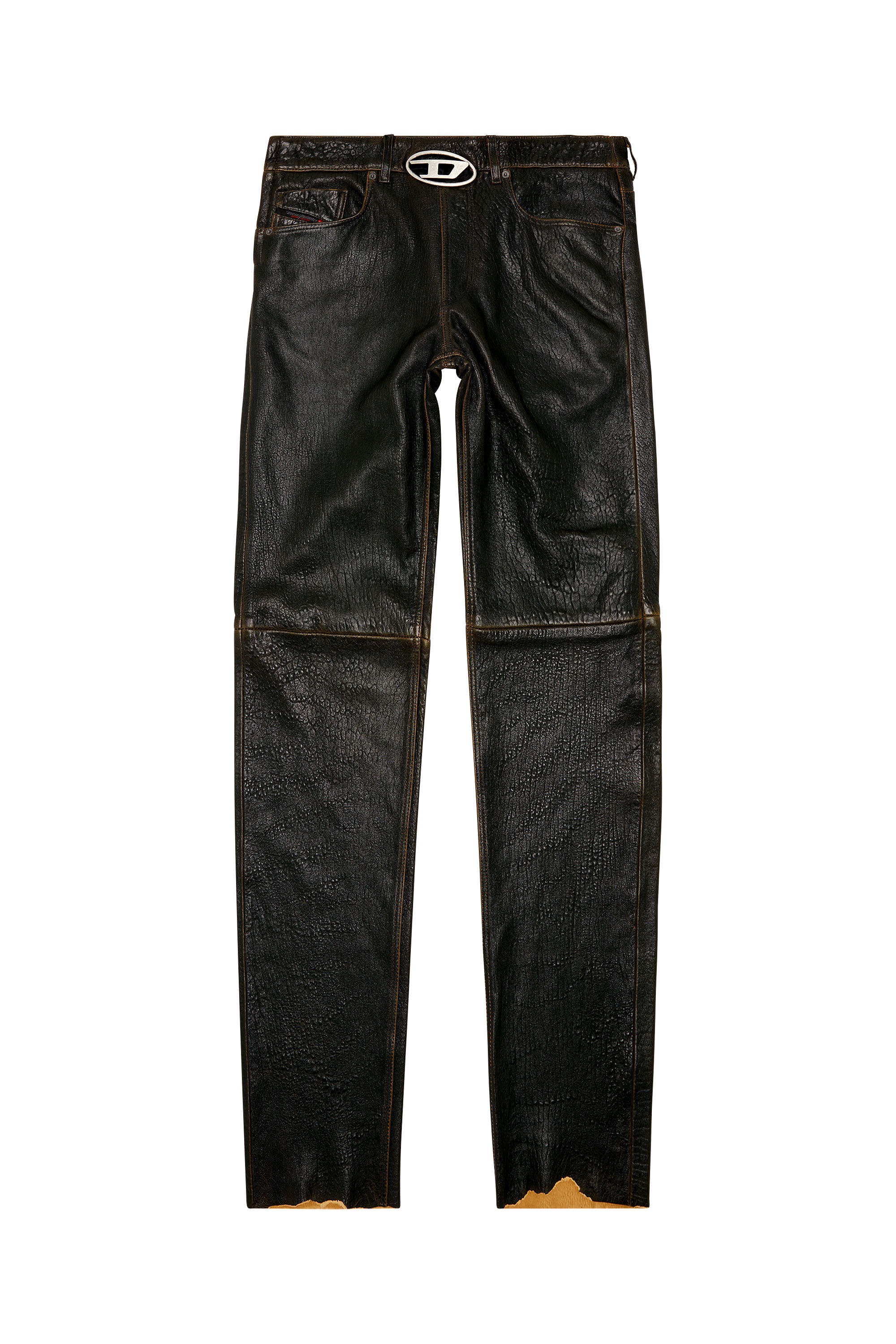 Men's Textured leather pants with logo cut-out | Brown | Diesel