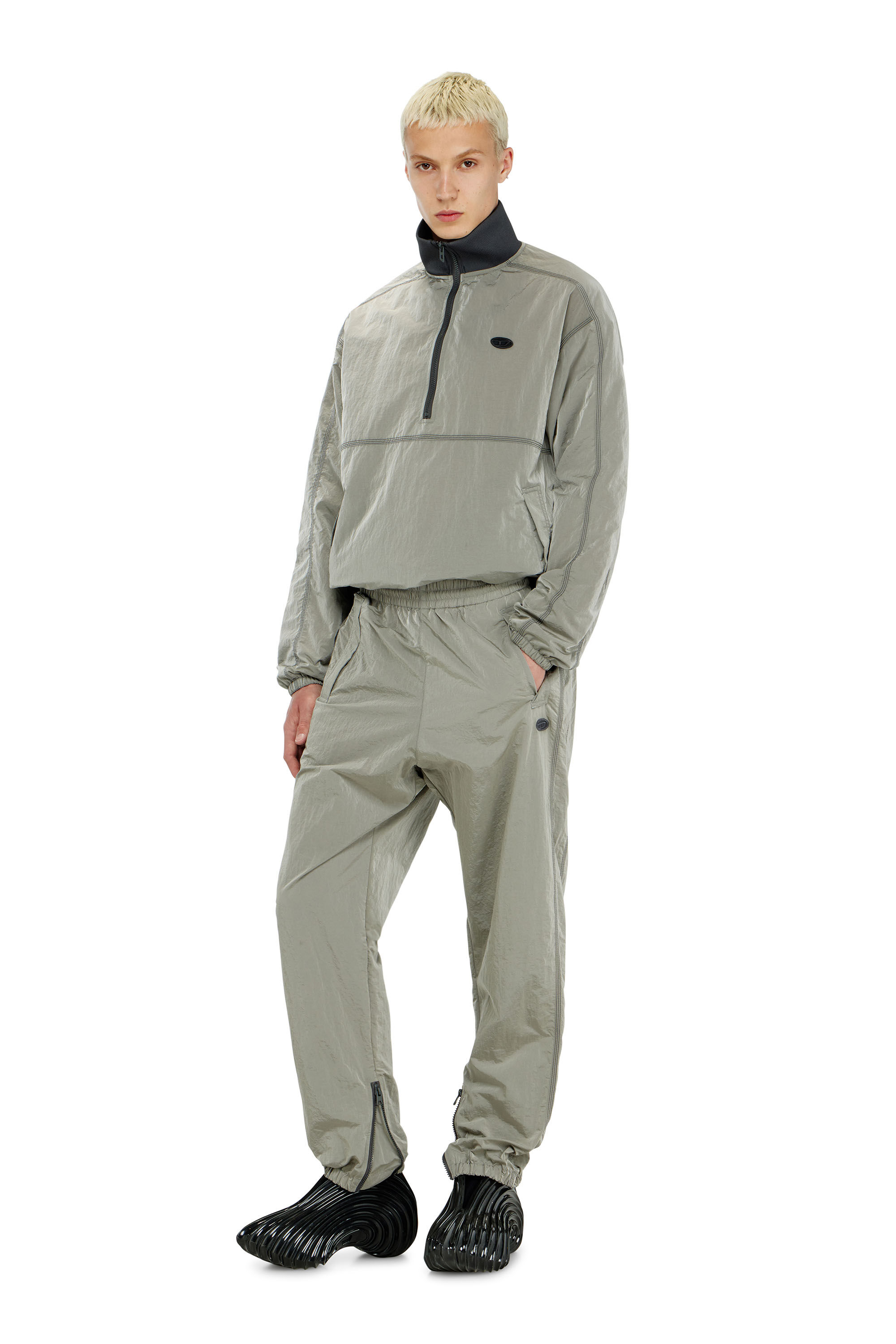 Diesel - P-ANOK, Man's Nylon pants with crinkle effect in Light Grey - 1