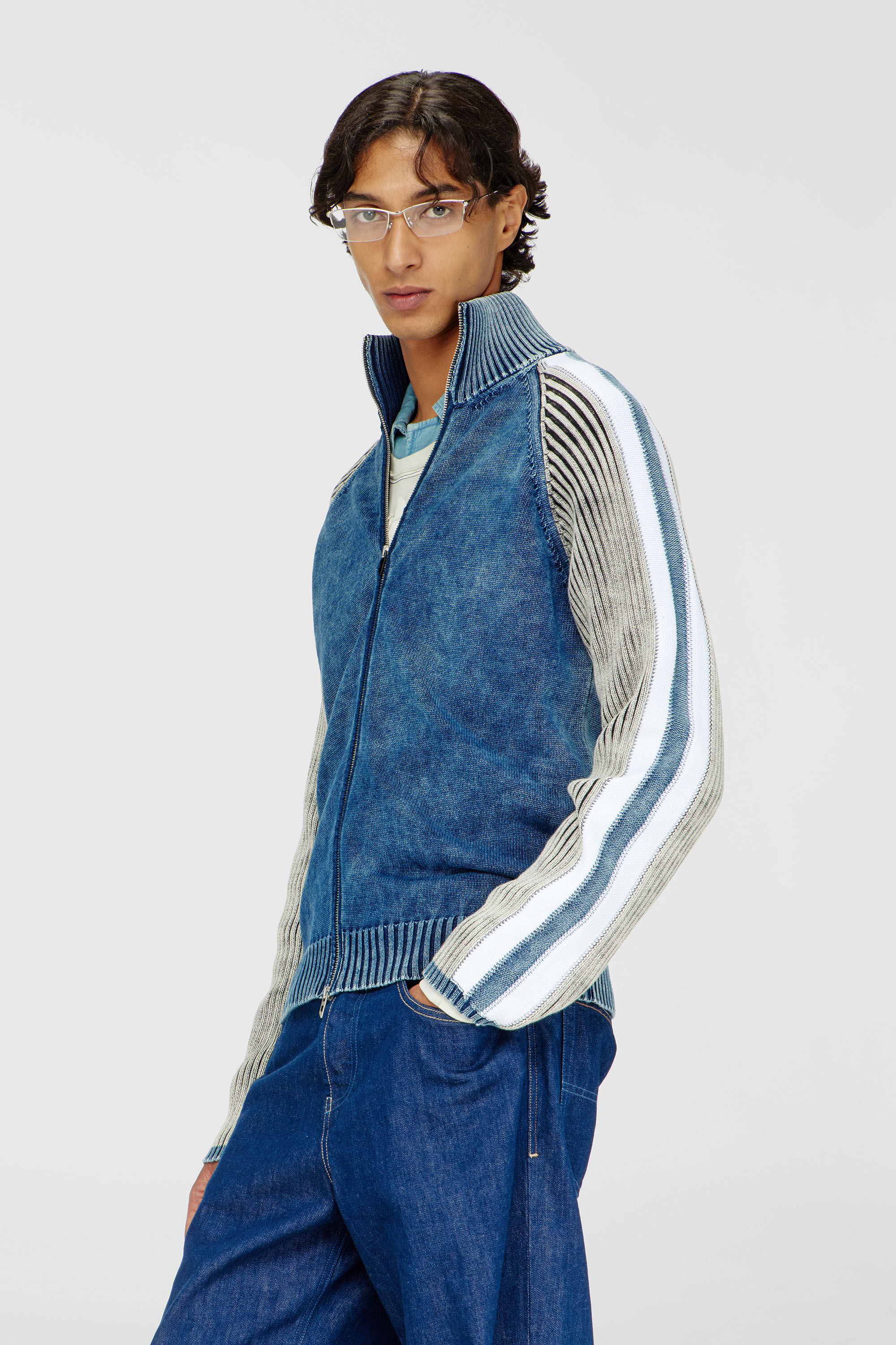 Diesel - K-HERONIMO, Cardigan zipp&eacute; avec bandes sportives Homme in Polychrome - 3