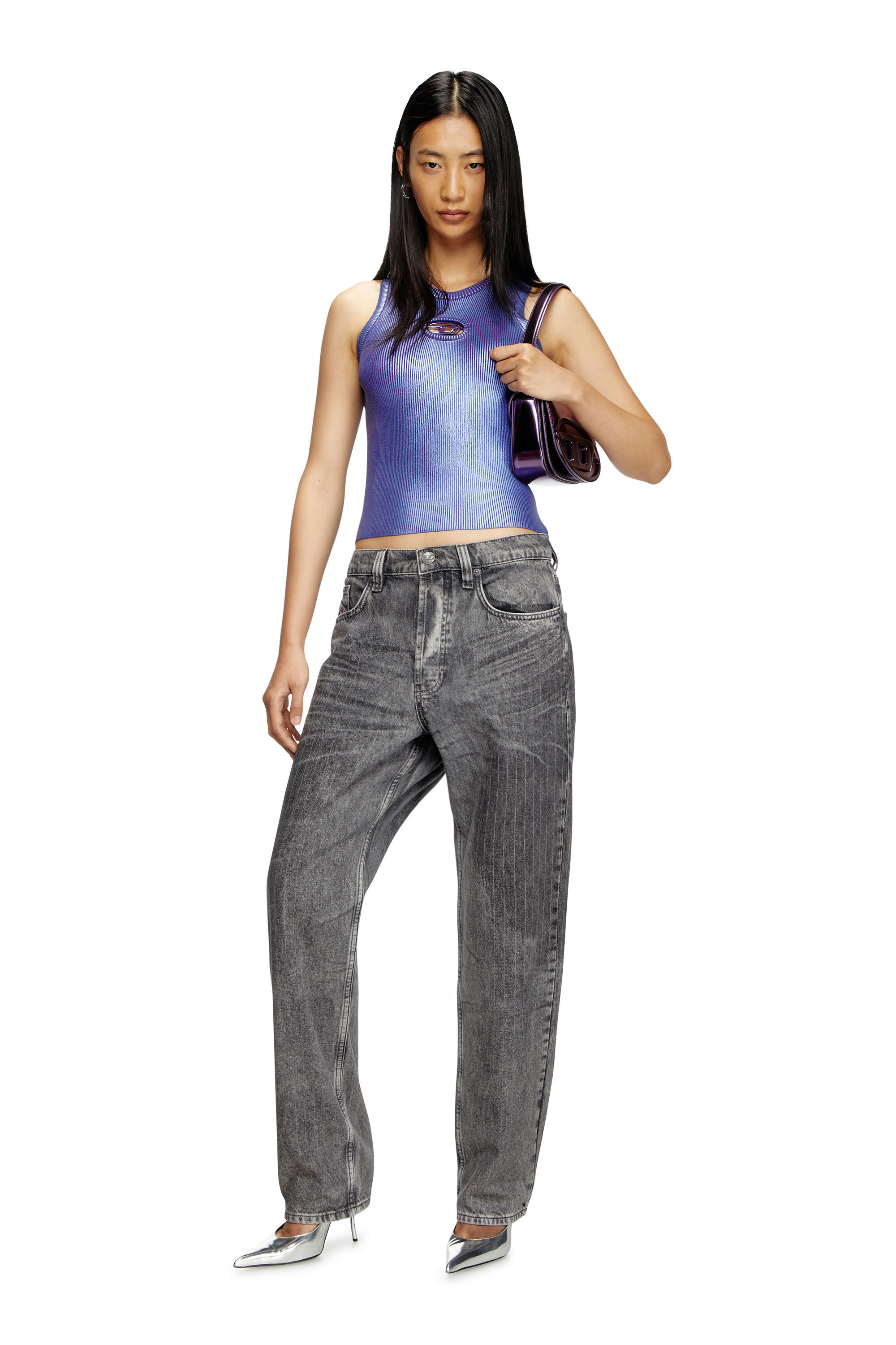 Diesel - M-CADDIX-TOP-M, Débardeur en maille côtelée métallisée Femme in Violet - 1