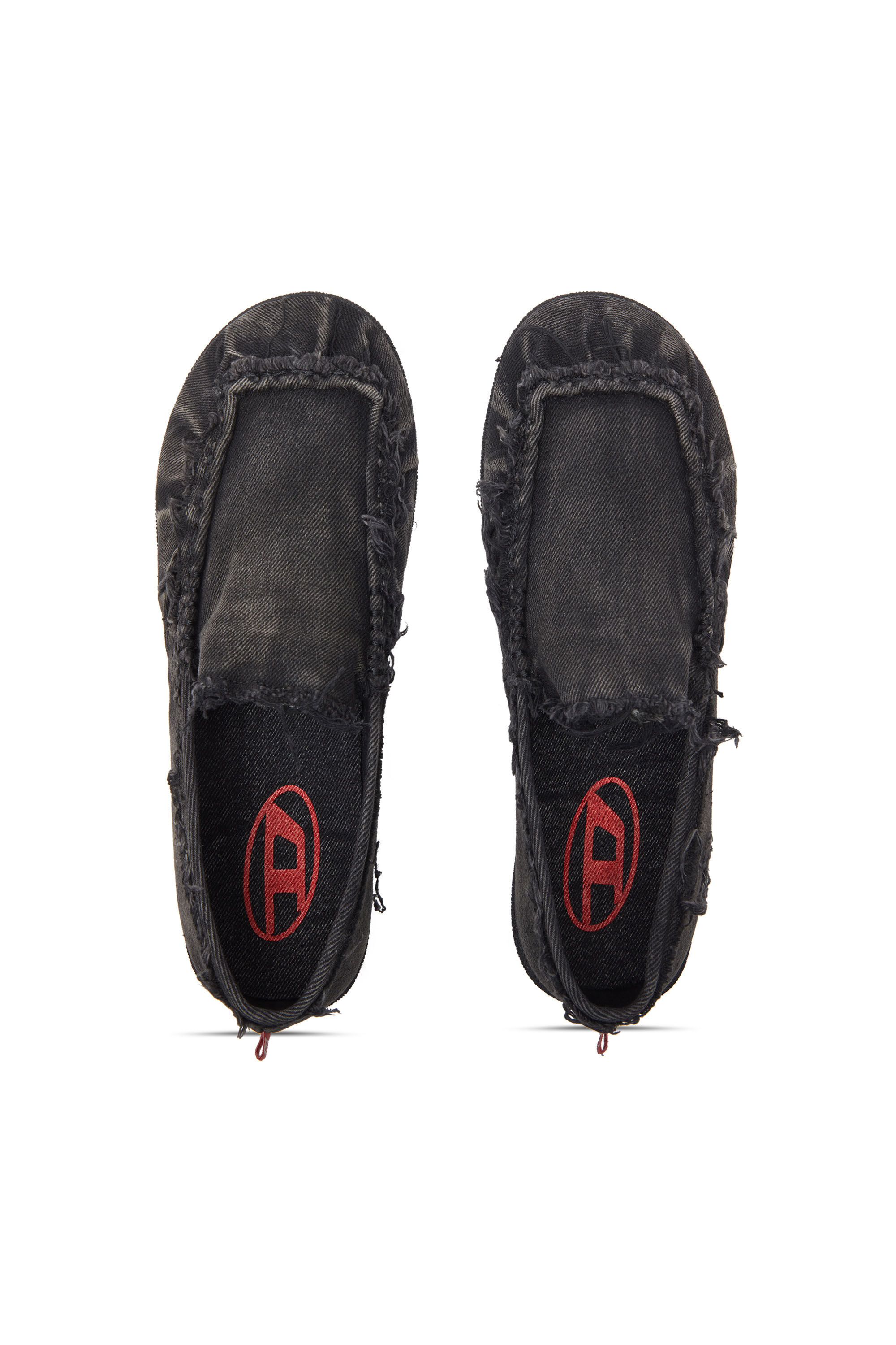 Diesel - D-SHOCK MOC, D-Shock-Mocassins en denim effet vieilli Homme in Noir - 5