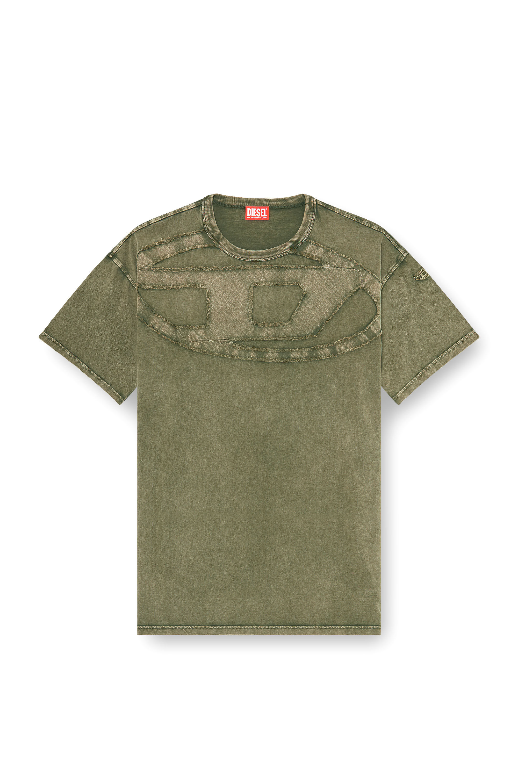 Diesel - T-BOXT-DEN, T-shirt en coton d&eacute;contract&eacute;e avec applique Oval D Homme in Vert - 2