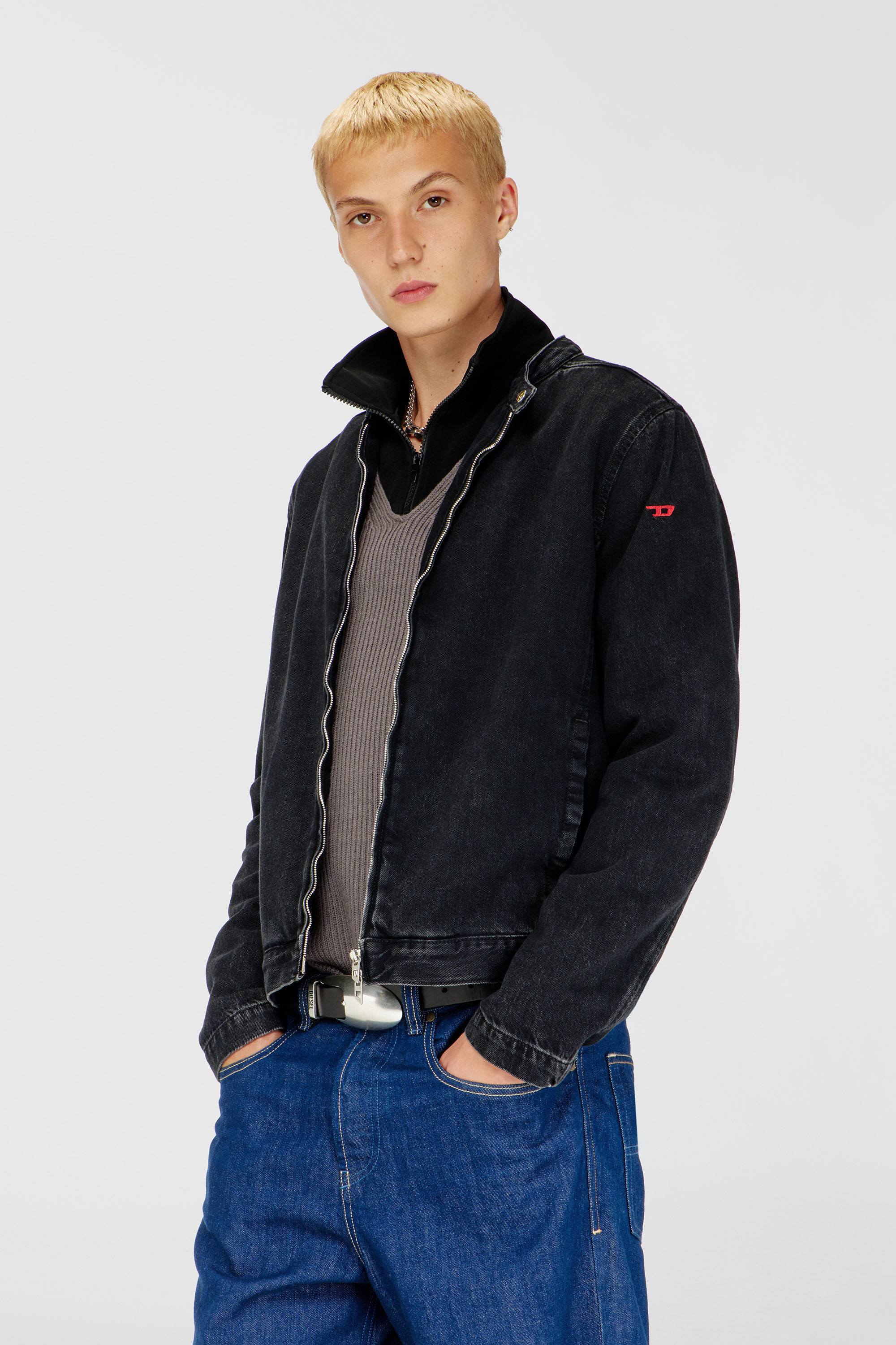 Diesel - D-GLORY, Blouson moto en denim lav&eacute; propre Homme in Noir - 3