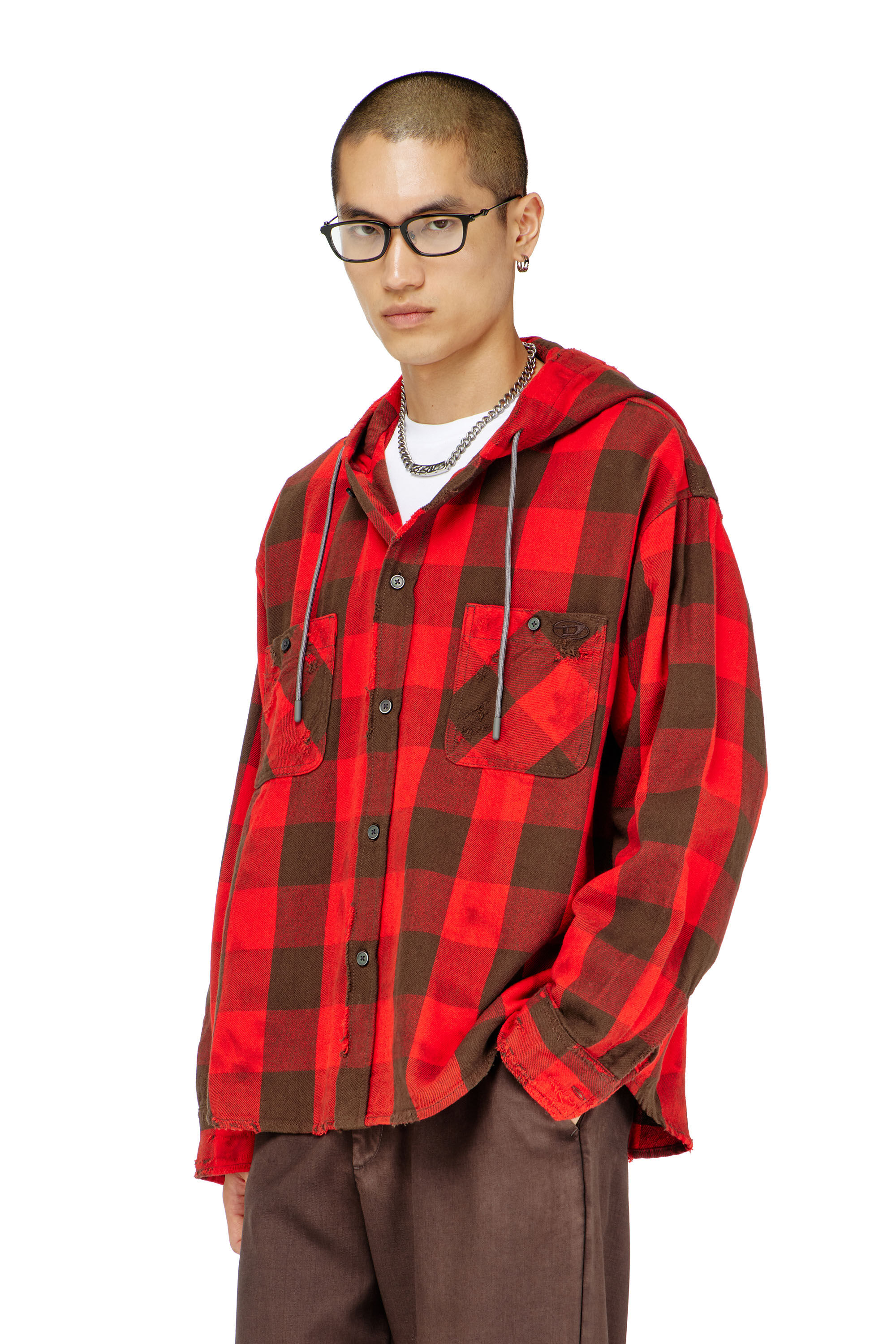 Diesel - S-DRUM-HOODY, Chemise &agrave; capuche effet us&eacute; en flanelle &agrave; carreaux Homme in ToBeDefined - 3
