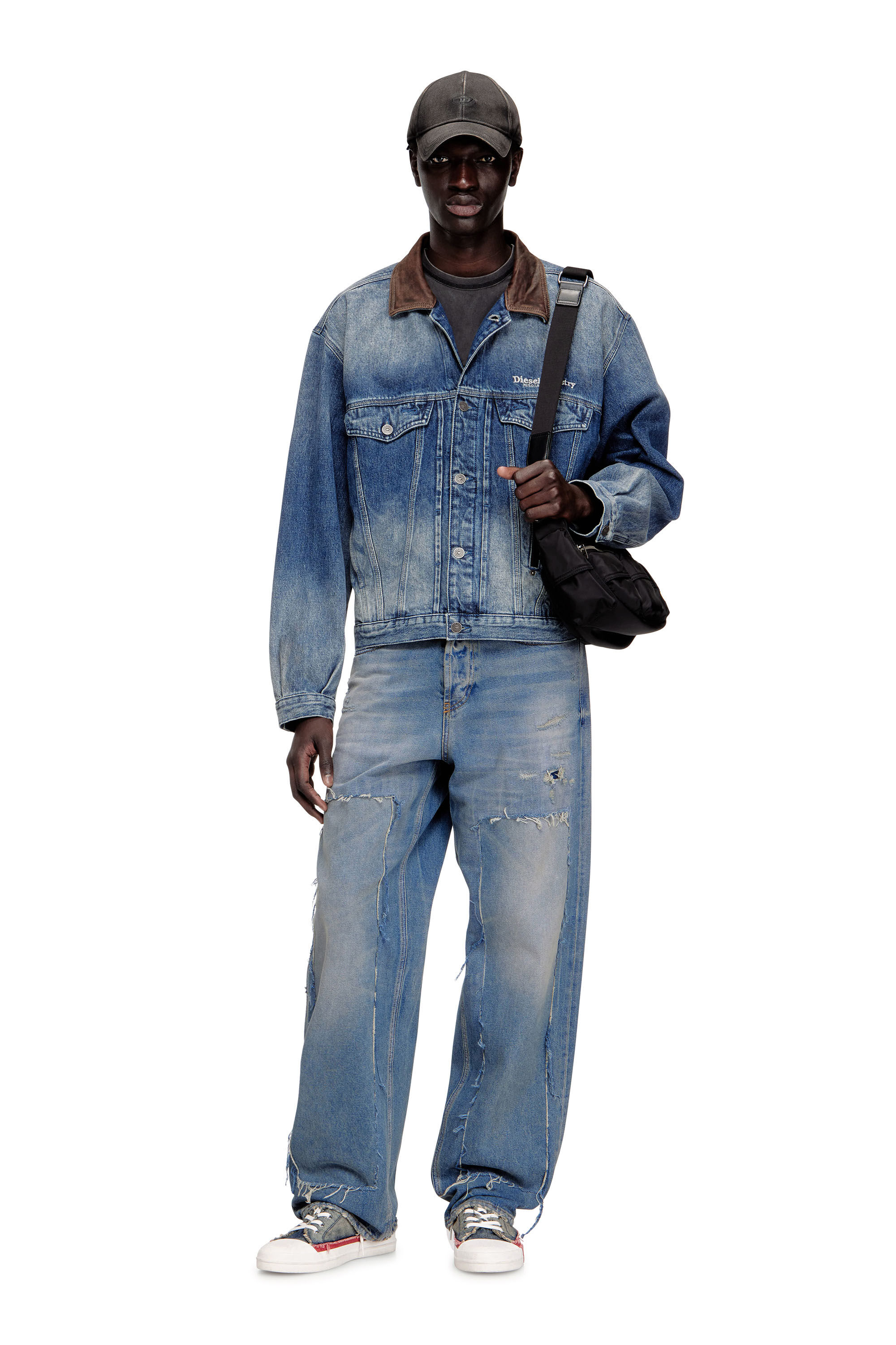 Diesel - D-DENVER-S1, Veste en denim de type trucker avec garnitures en cuir contrastant. Mixte in ToBeDefined - 1