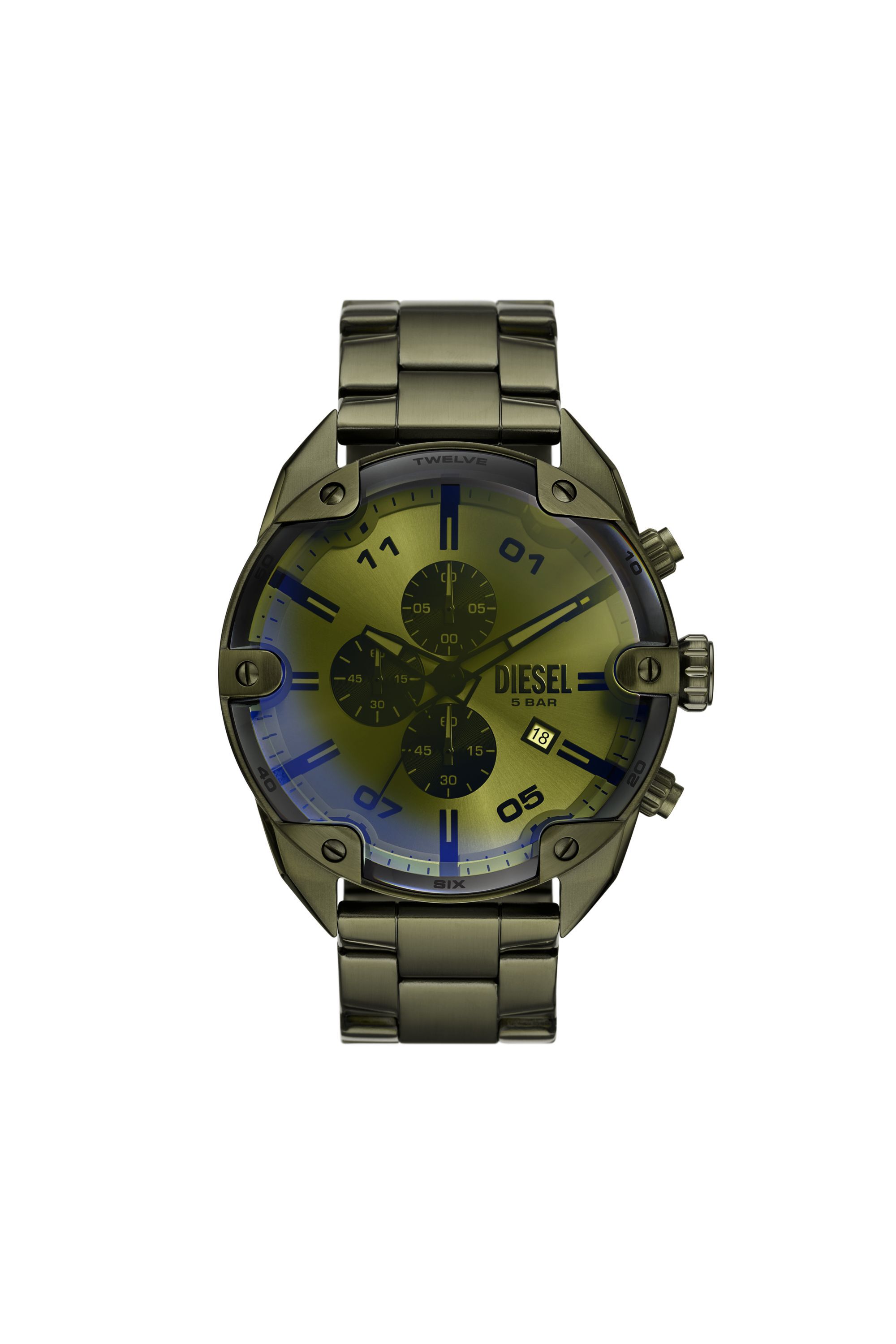Diesel - DZ4670 WATCH, Montre Spiked en acier inoxydable vert Homme in Vert - 1