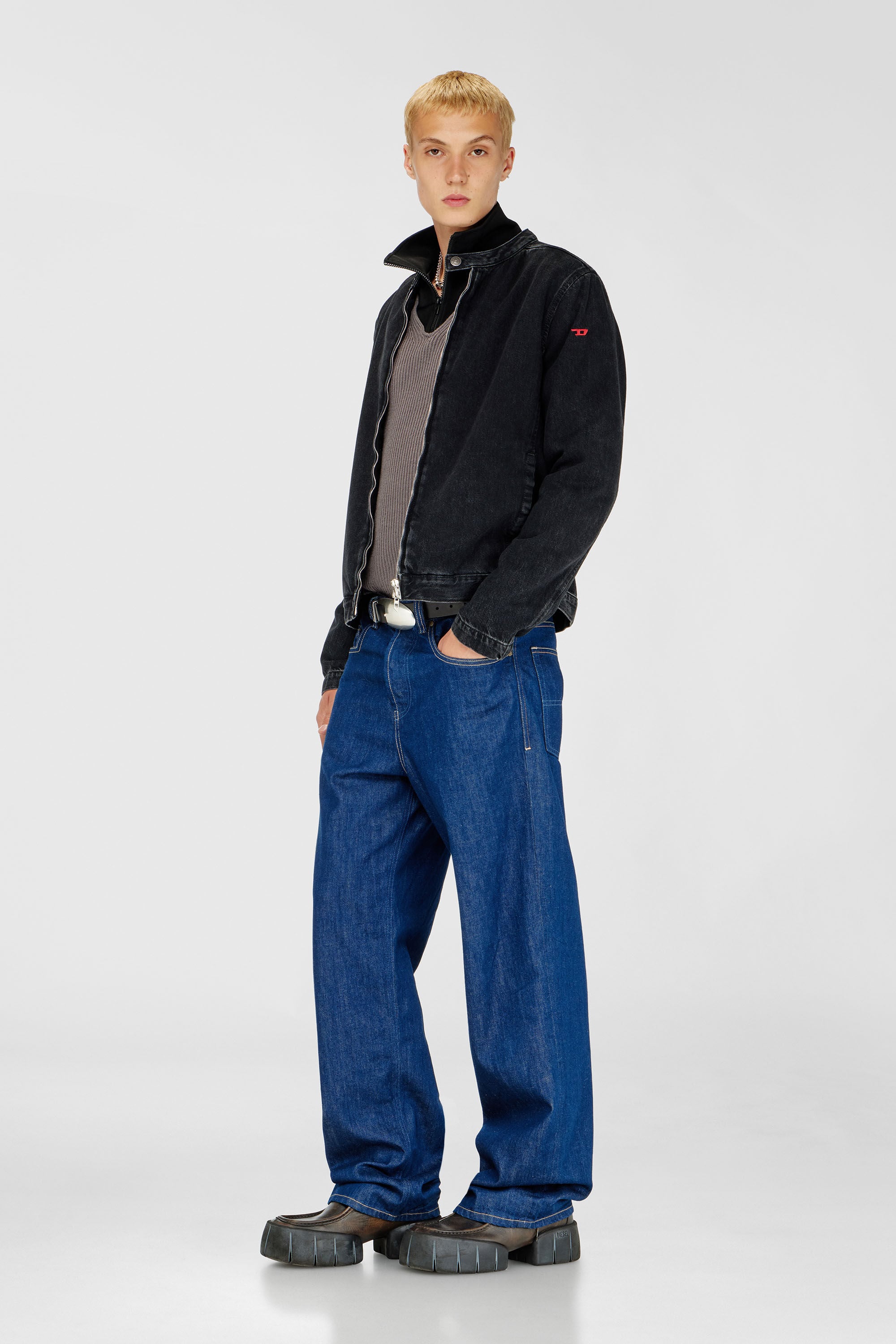 Diesel - D-GLORY, Blouson moto en denim lav&eacute; propre Homme in Noir - 1