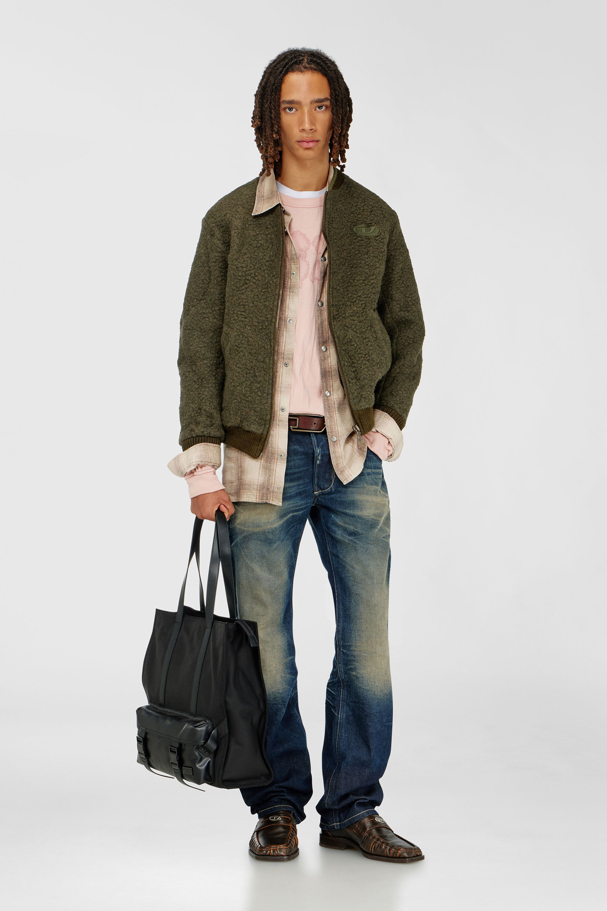 Diesel - S-REDS, Man's Whool mix bomber jacket with ribbed trims in Dark Green - 1