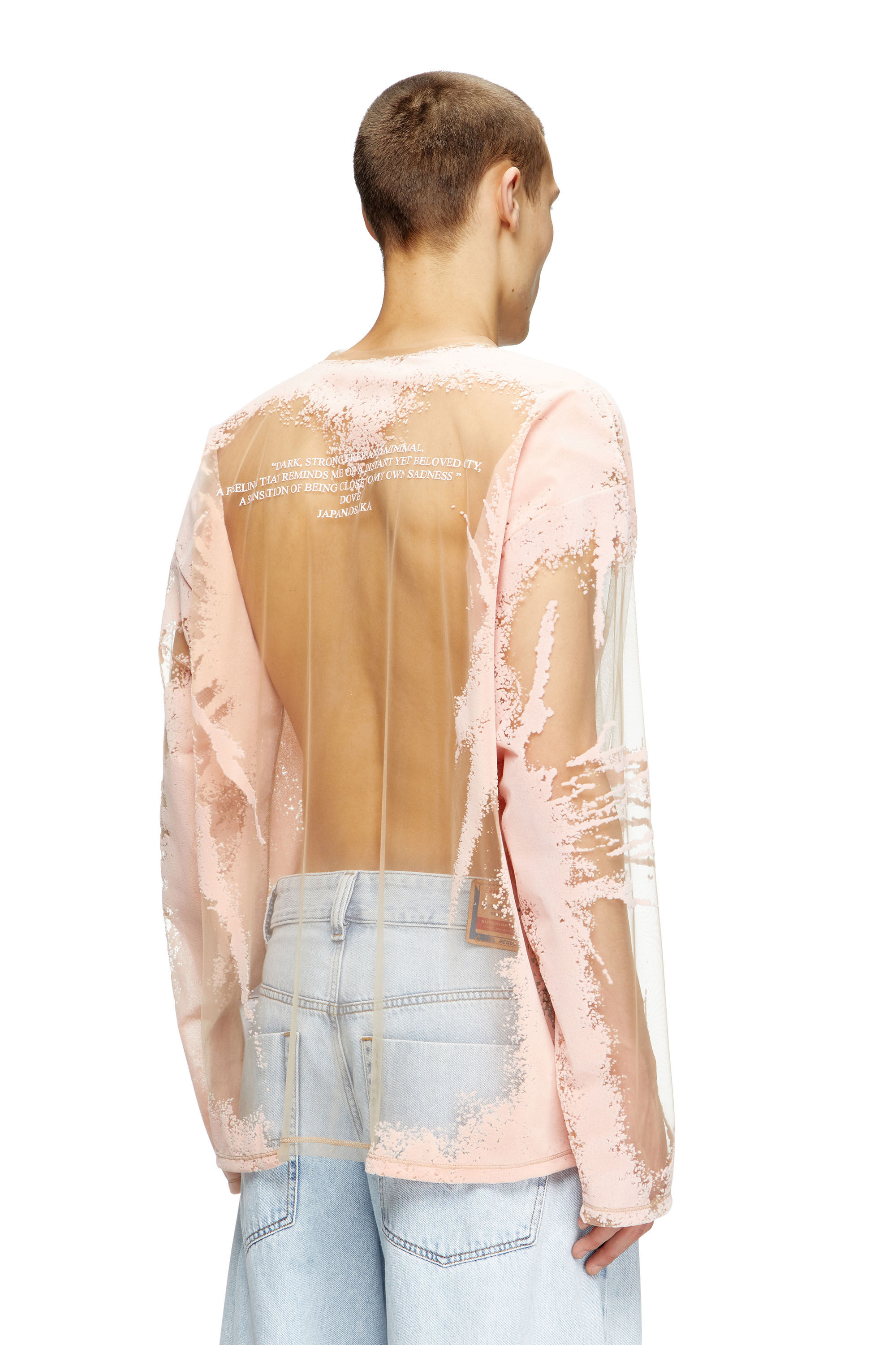 Diesel - T-HASSAN-LS-A, T-shirt en nylon à manches longues avec imprimé paroles Mixte in Rose - 4