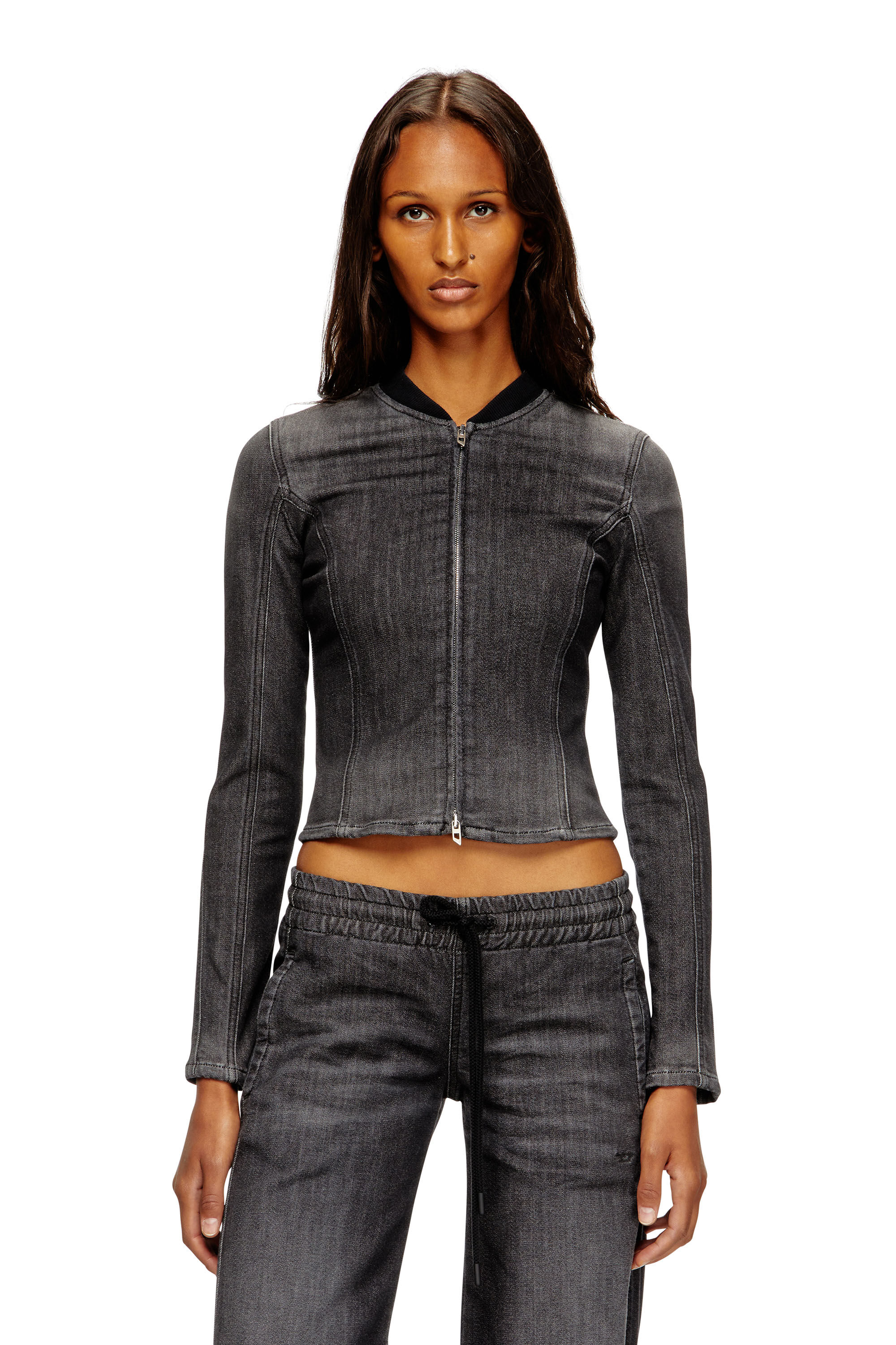 Diesel - DE-GARY-D JOGG, Veste cropped en denim monochrome Femme in Noir - 3