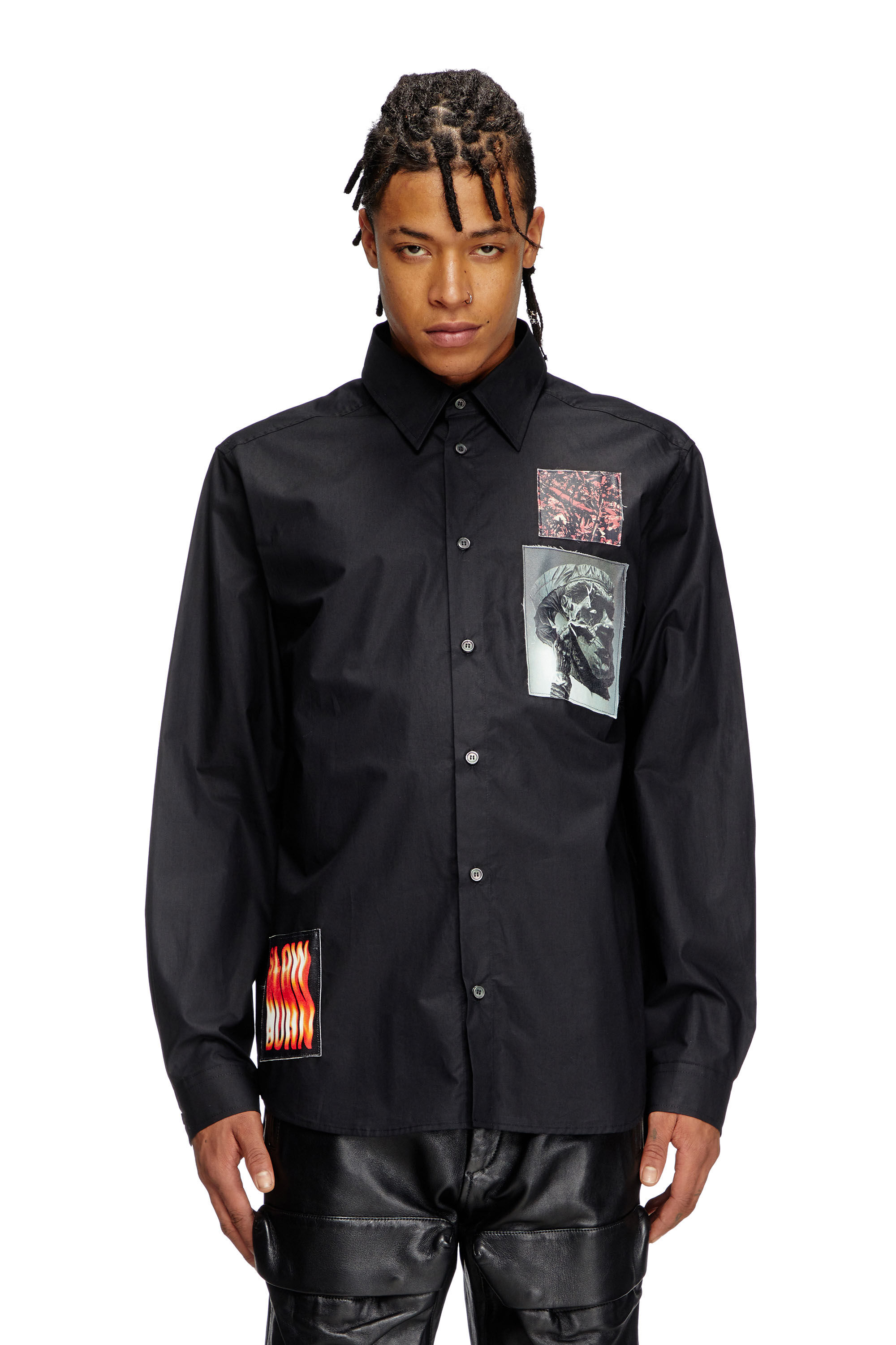 Diesel - S-HARVEY, Chemise en popeline de coton avec empiècements Homme in Noir - 3