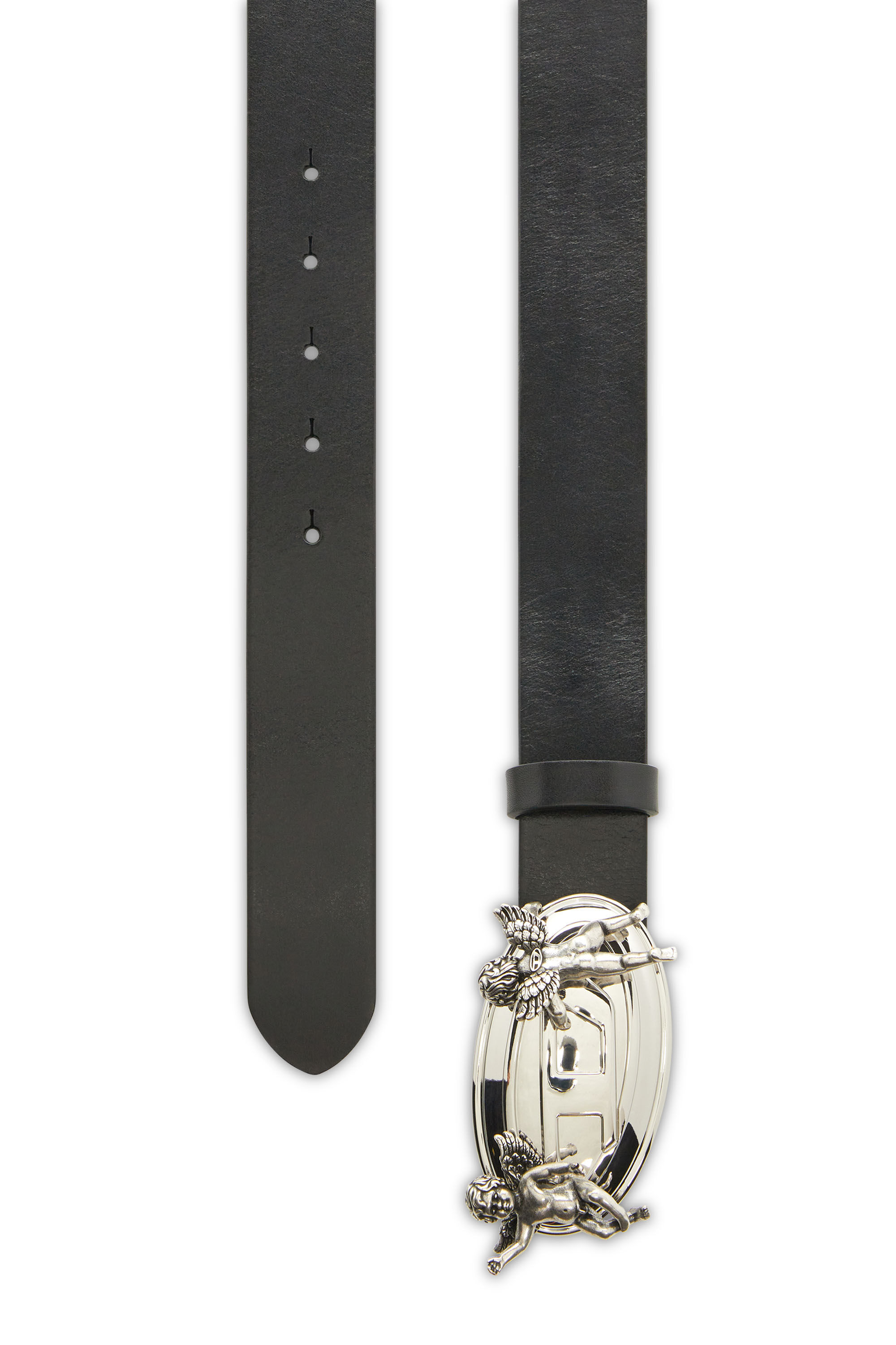 Diesel - B-OVAL ANGELS 35, Woman's 3.5cm leather belt with cherub Oval D buckle in Black - 2