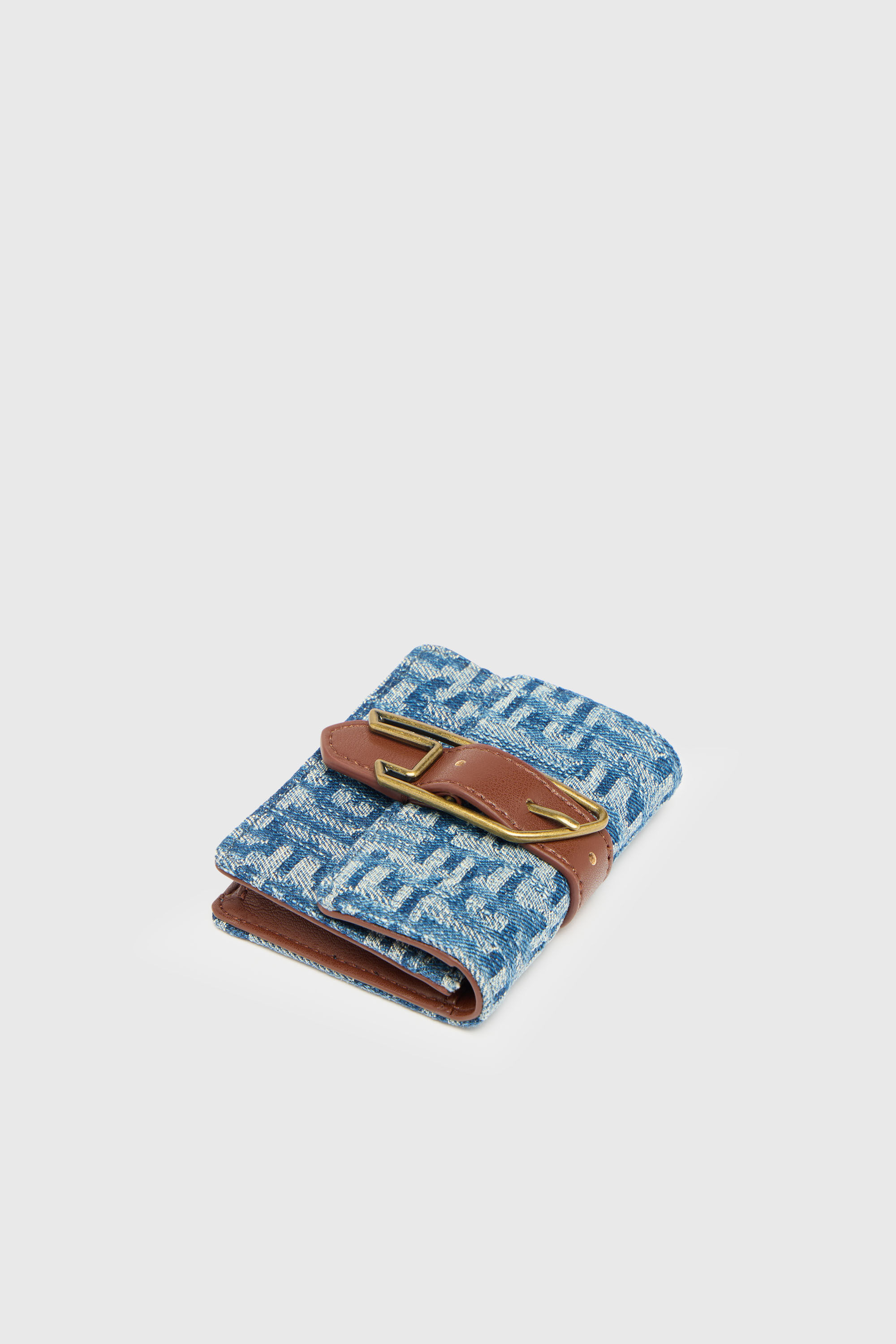 Diesel - D-LINE CARD HOLDER, Porte-cartes en denim monogramme avec d&eacute;tail ceinture Femme in Bleu - 4