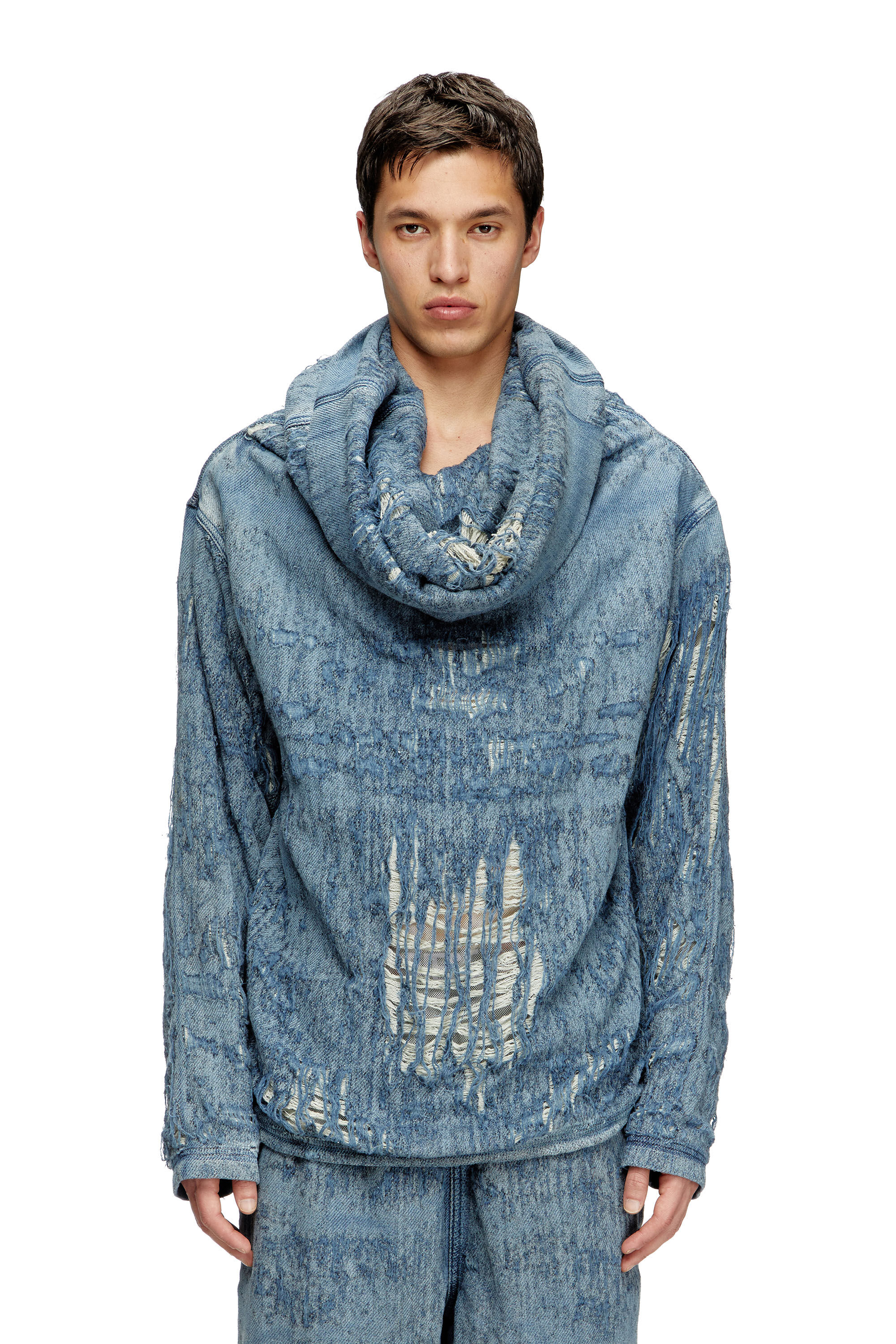 Diesel - D-UMBRIX-FSG, Pull en denim jacquard ultra-destroyed Homme in Bleu - 3
