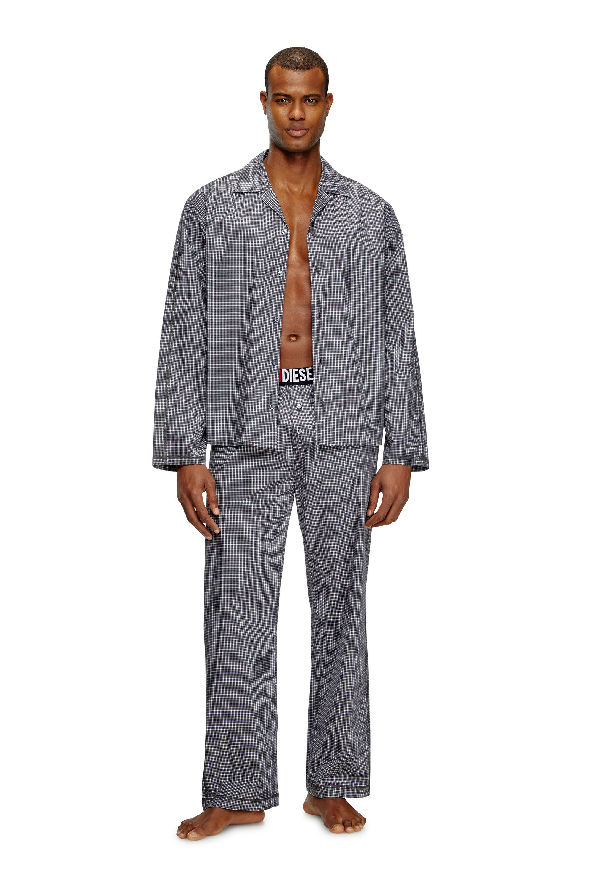 Diesel - SET-PAUL-D-CORE, Pyjama en coton à carreaux Homme in Gris - 1