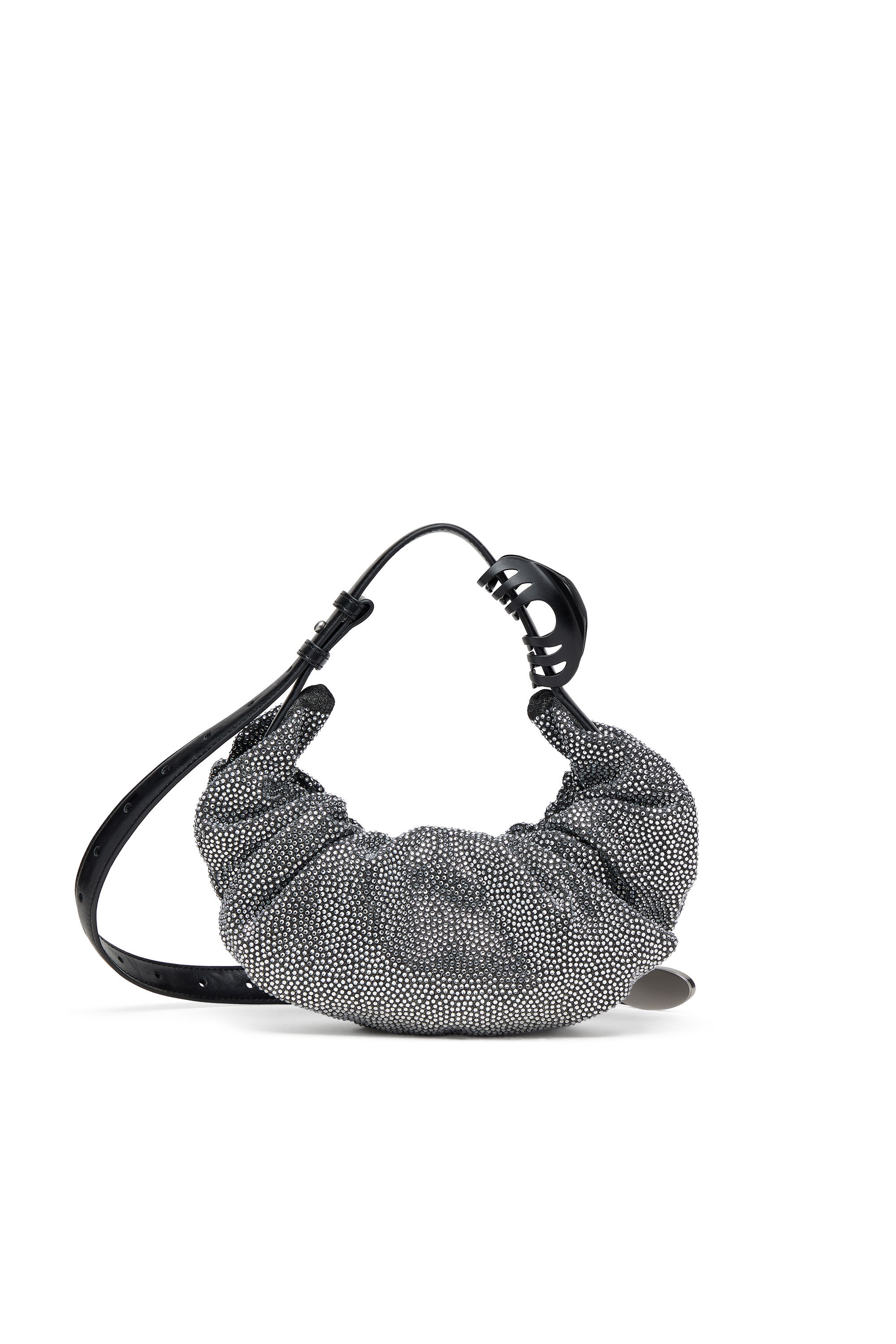 Diesel - GRAB-D HOBO S, Petit sac hobo froissé en denim à cristaux Femme in Noir - 3