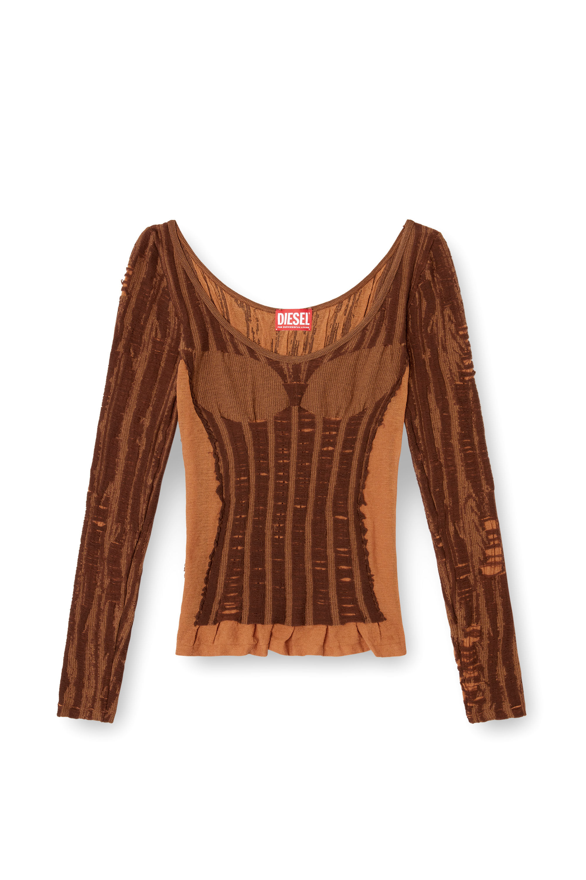 Diesel - M-CALAI, Top sans coutures avec illusion de lingerie Femme in Marron - 2