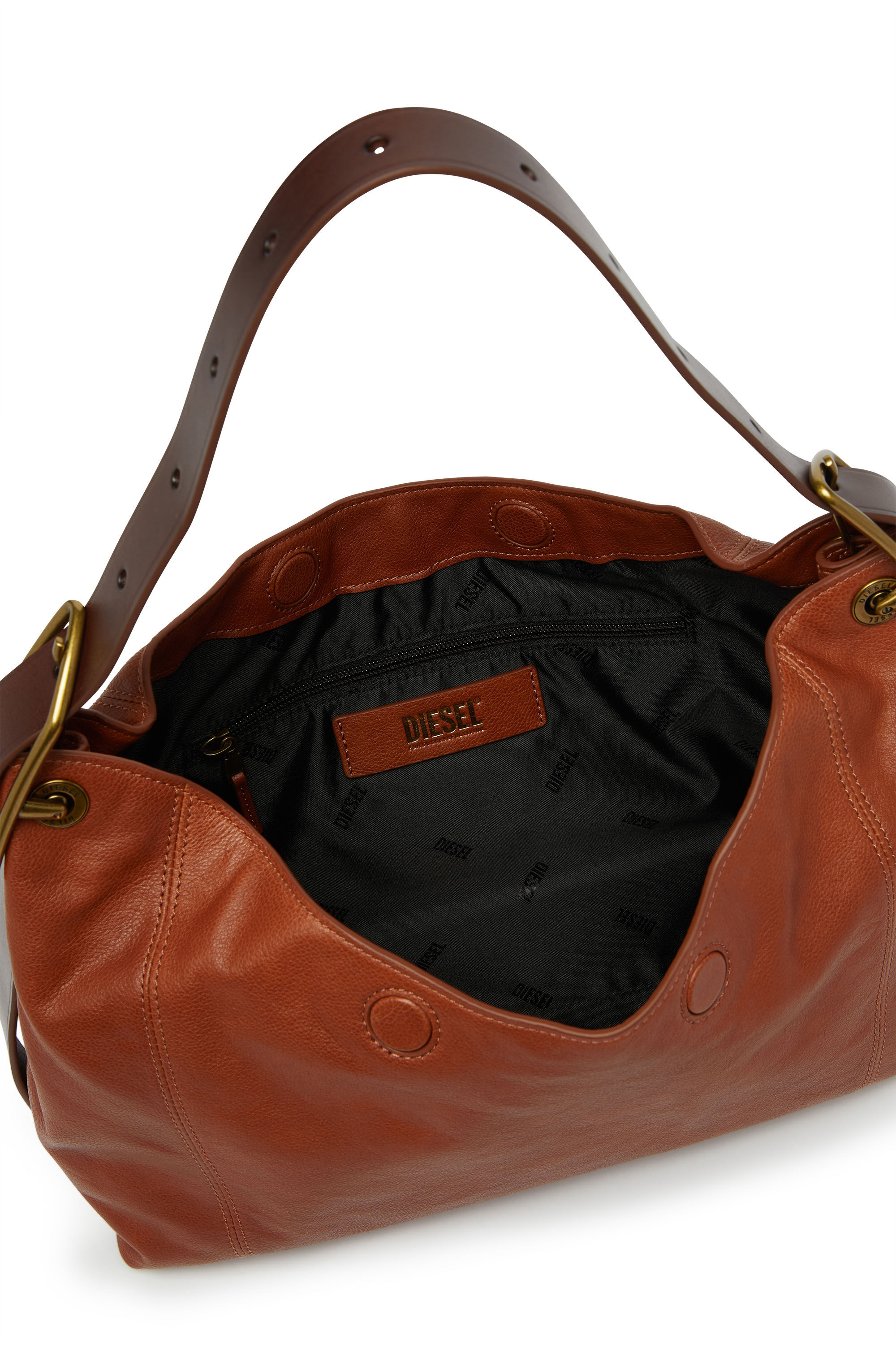 Diesel - D-LINE HOBO S, D-Line-Sac port&eacute; &eacute;paule en cuir Femme in Marron - 4